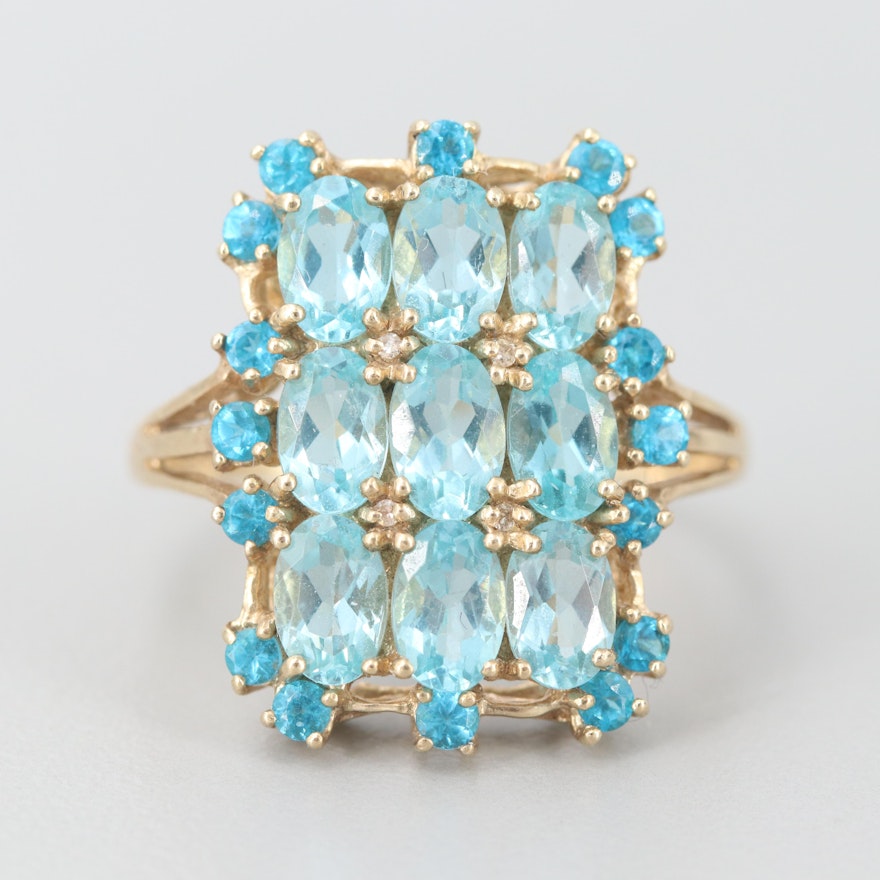 10K Yellow Gold Apatite and Diamond Cocktail Ring