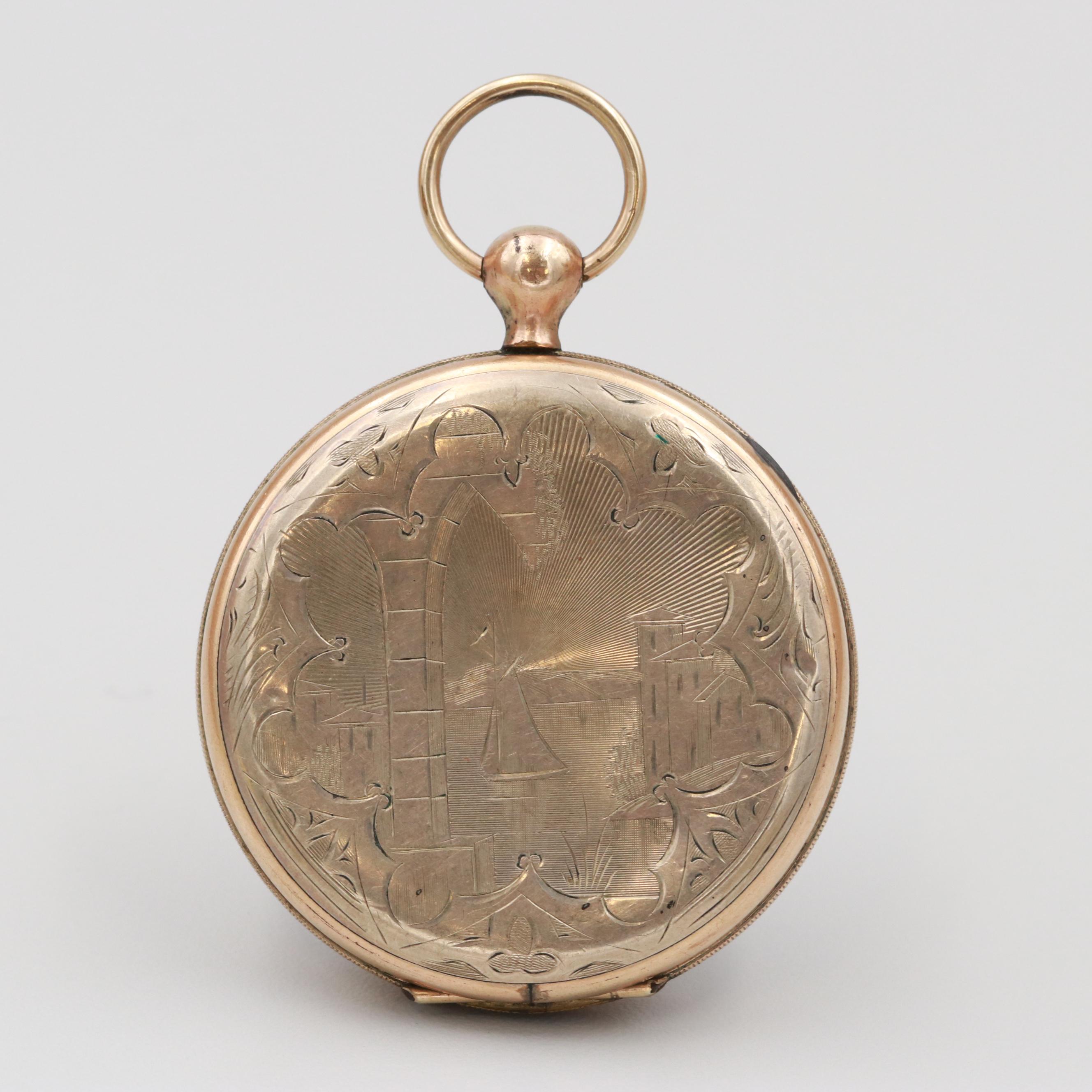 Pocket Watch Style Locket with Four Vintage Photographs