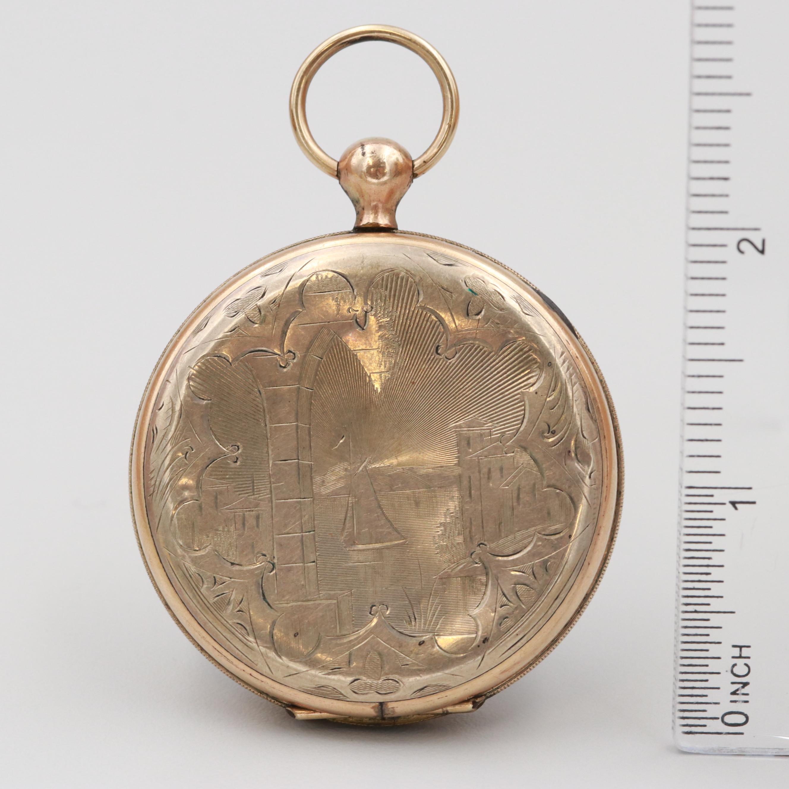 Pocket Watch Style Locket with Four Vintage Photographs