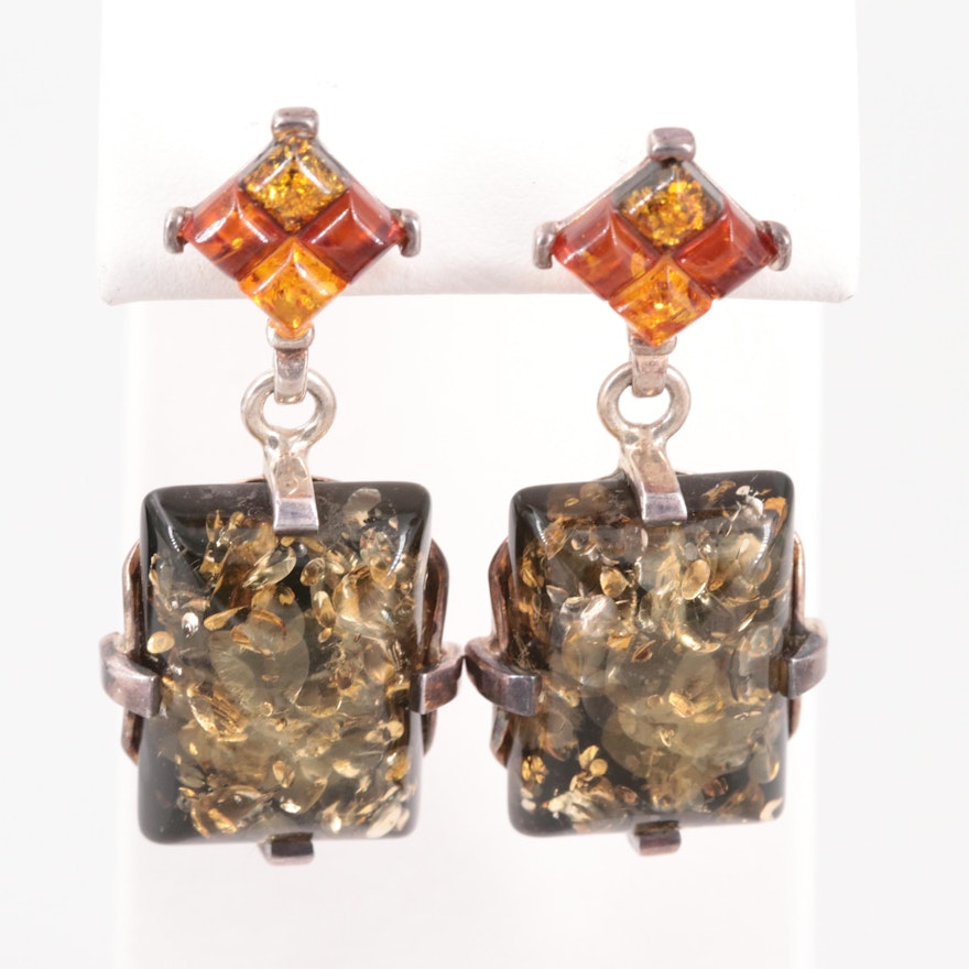 Sterling Silver Amber and Copal Dangle Earrings