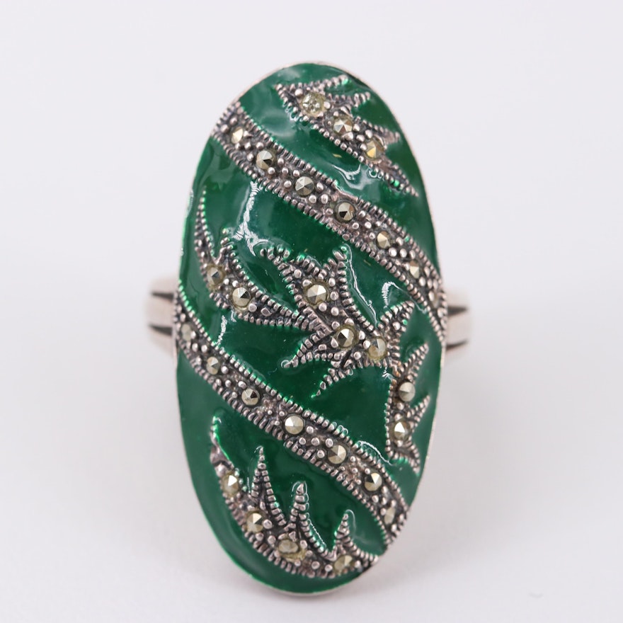 Sterling Silver Marcasite and Enamel Ring