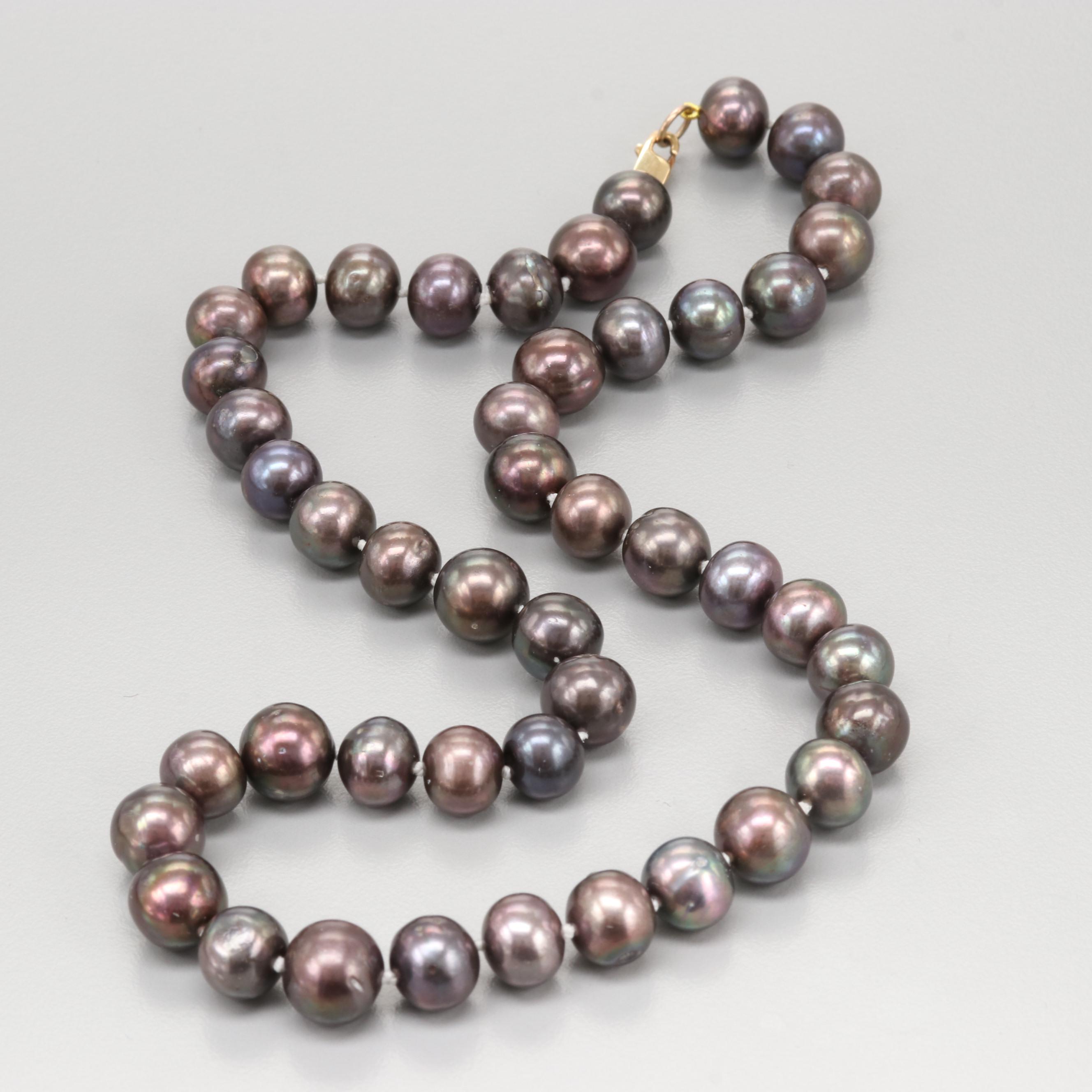 14K Yellow Gold Clasped Cultured Freshwater Pearl Necklace