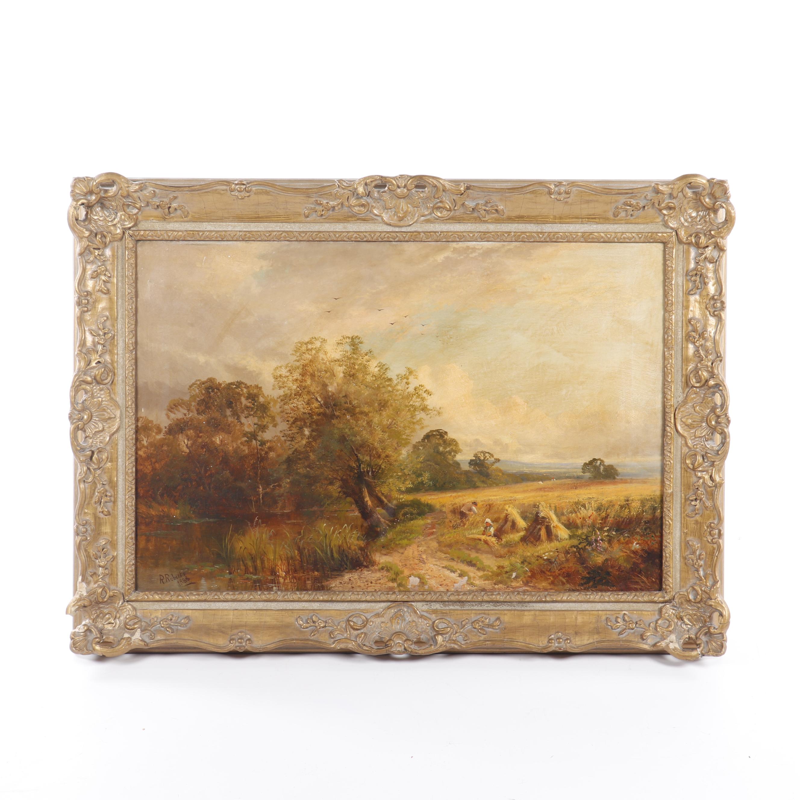 R. Roberts 1888 Landscape Oil Painting