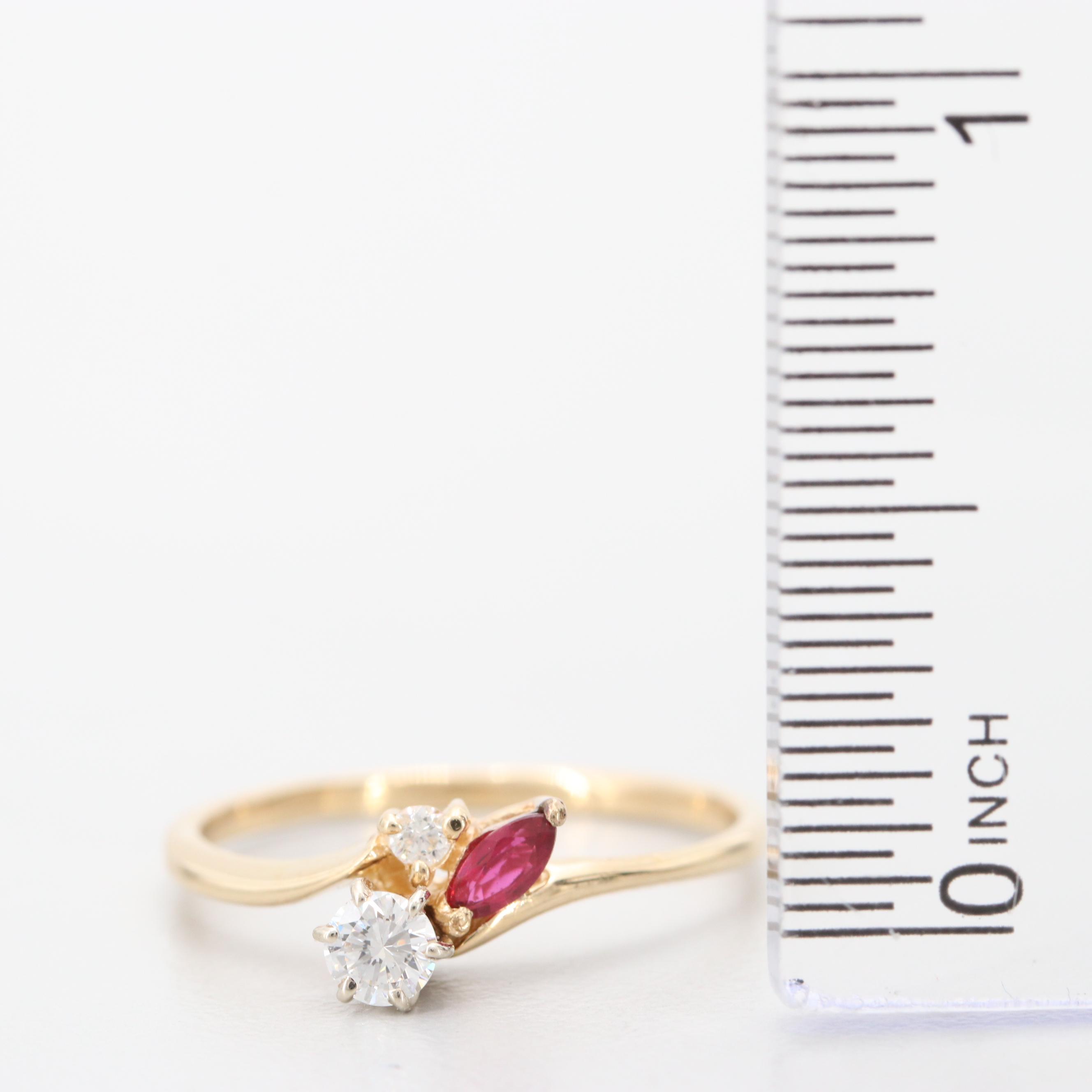 14K Yellow Gold Diamond and Ruby Ring