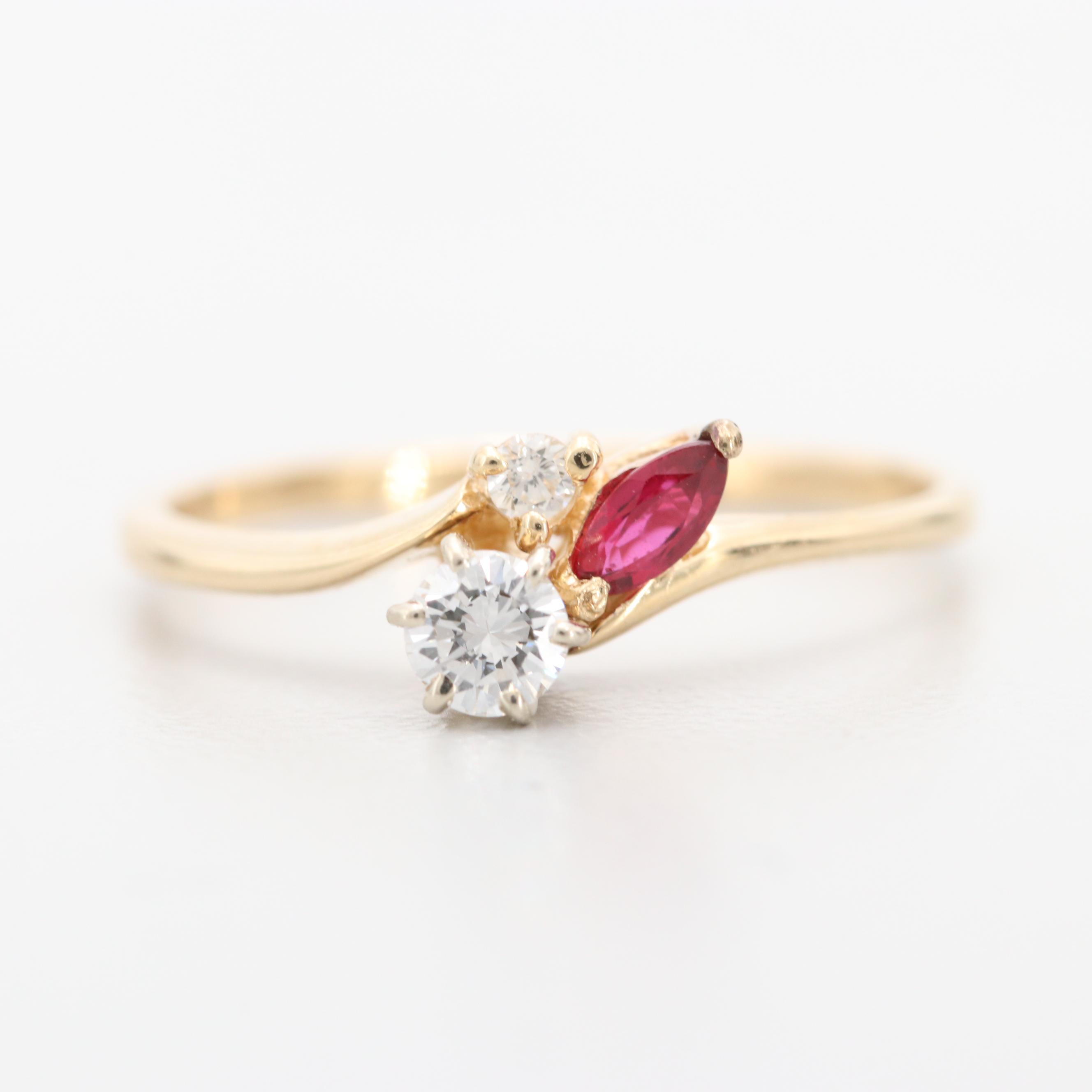 14K Yellow Gold Diamond and Ruby Ring