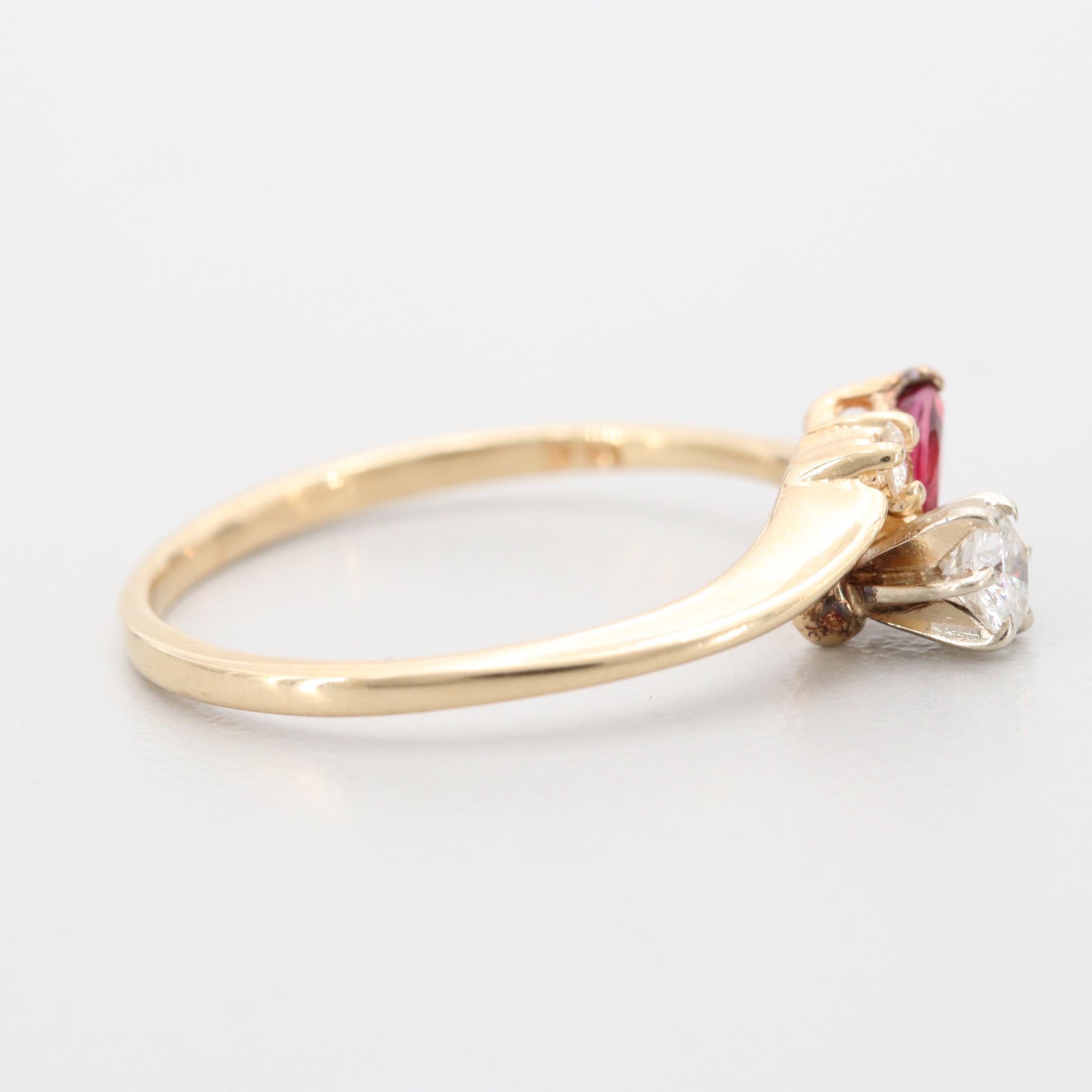 14K Yellow Gold Diamond and Ruby Ring