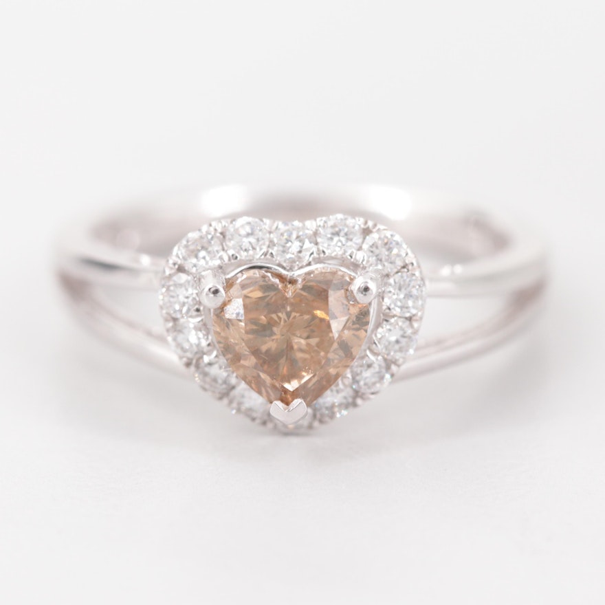 Platinum 1.15 CTW Diamond Heart Ring