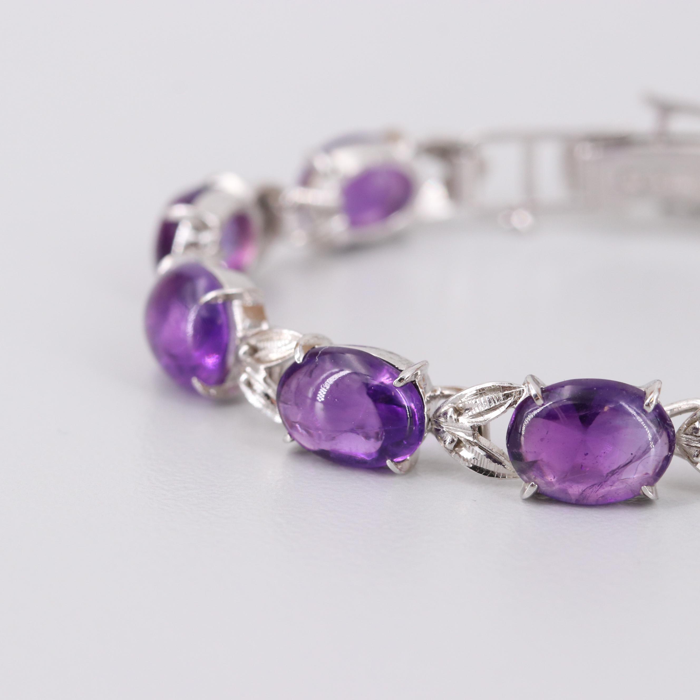 10K White Gold Amethyst Cabochon Bracelet