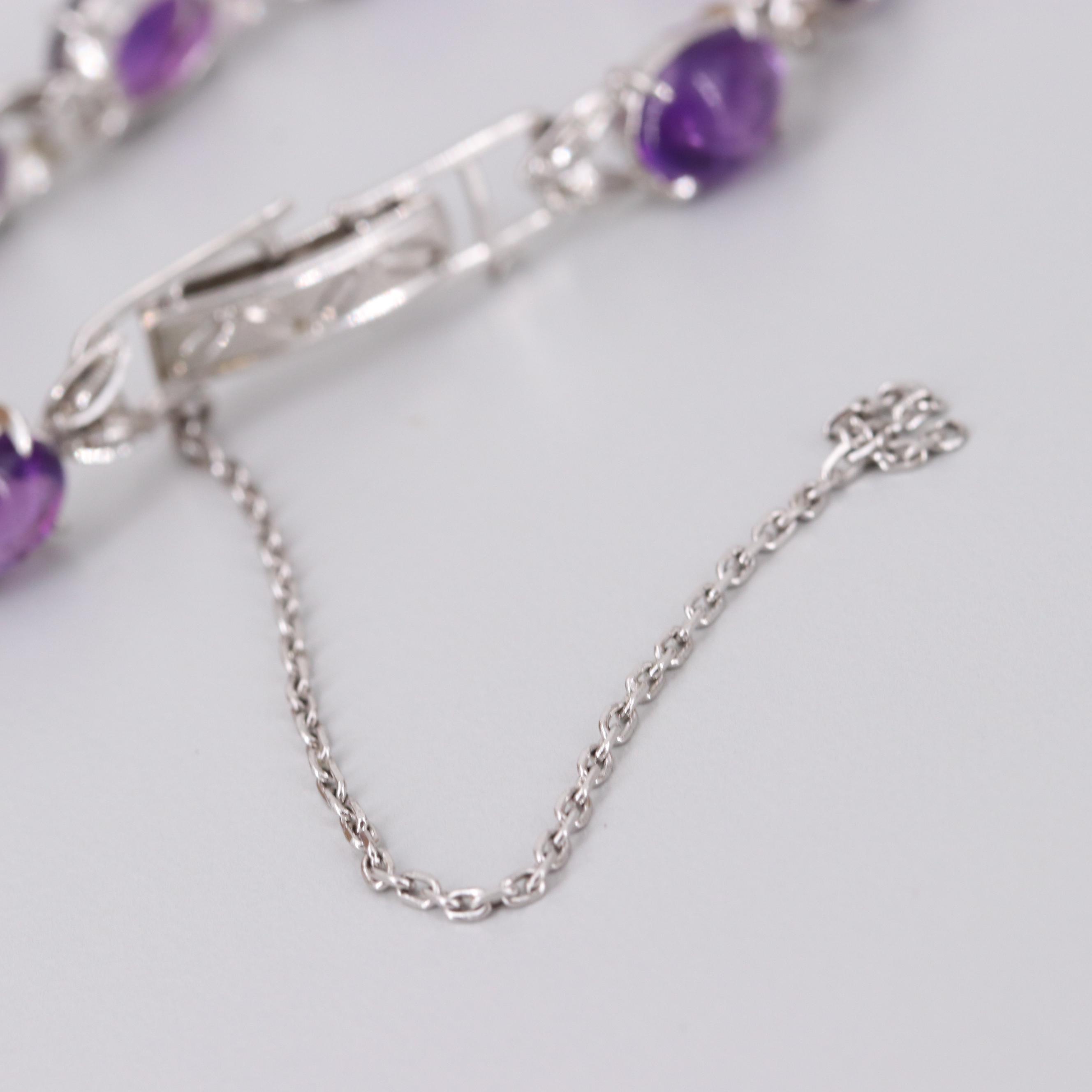 10K White Gold Amethyst Cabochon Bracelet