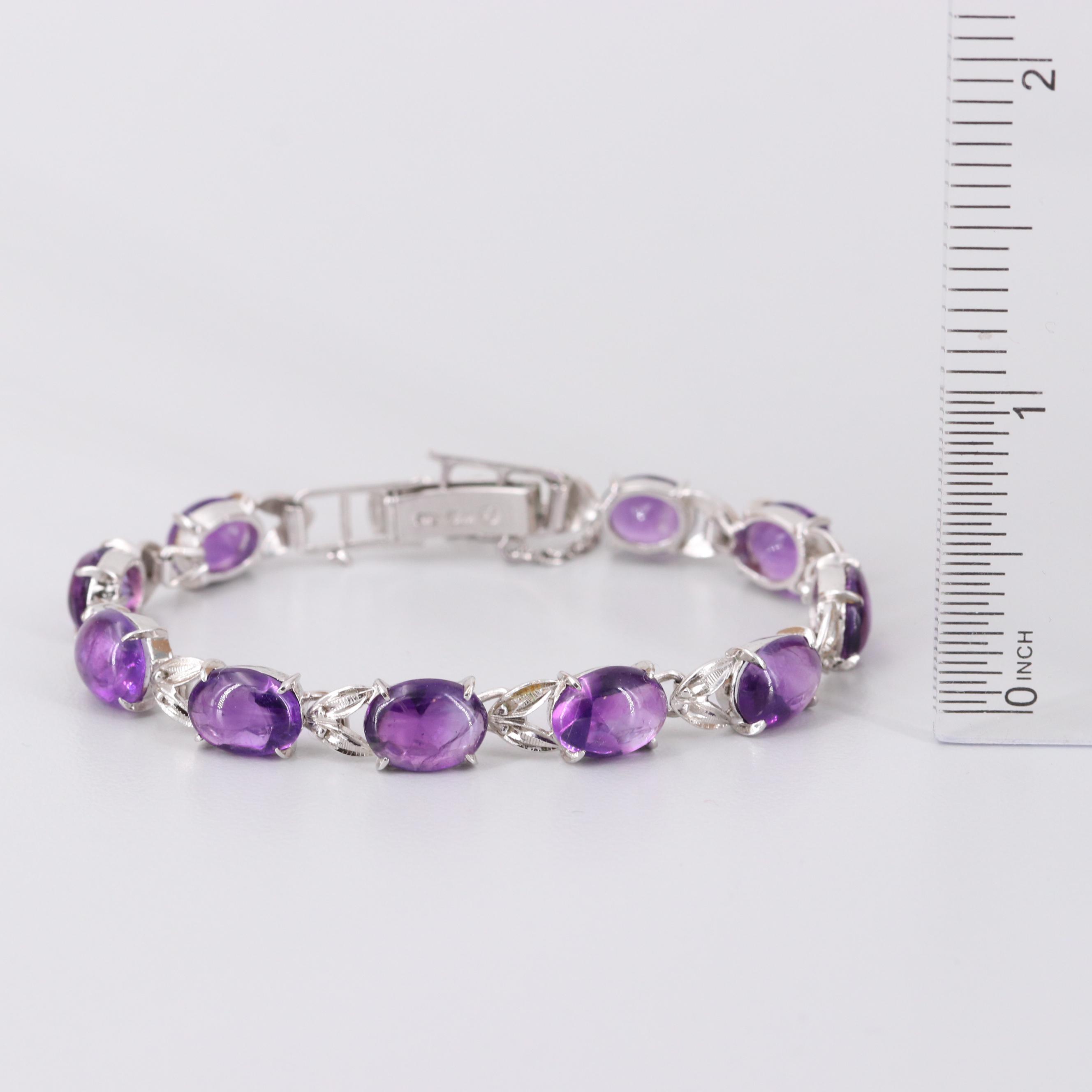 10K White Gold Amethyst Cabochon Bracelet