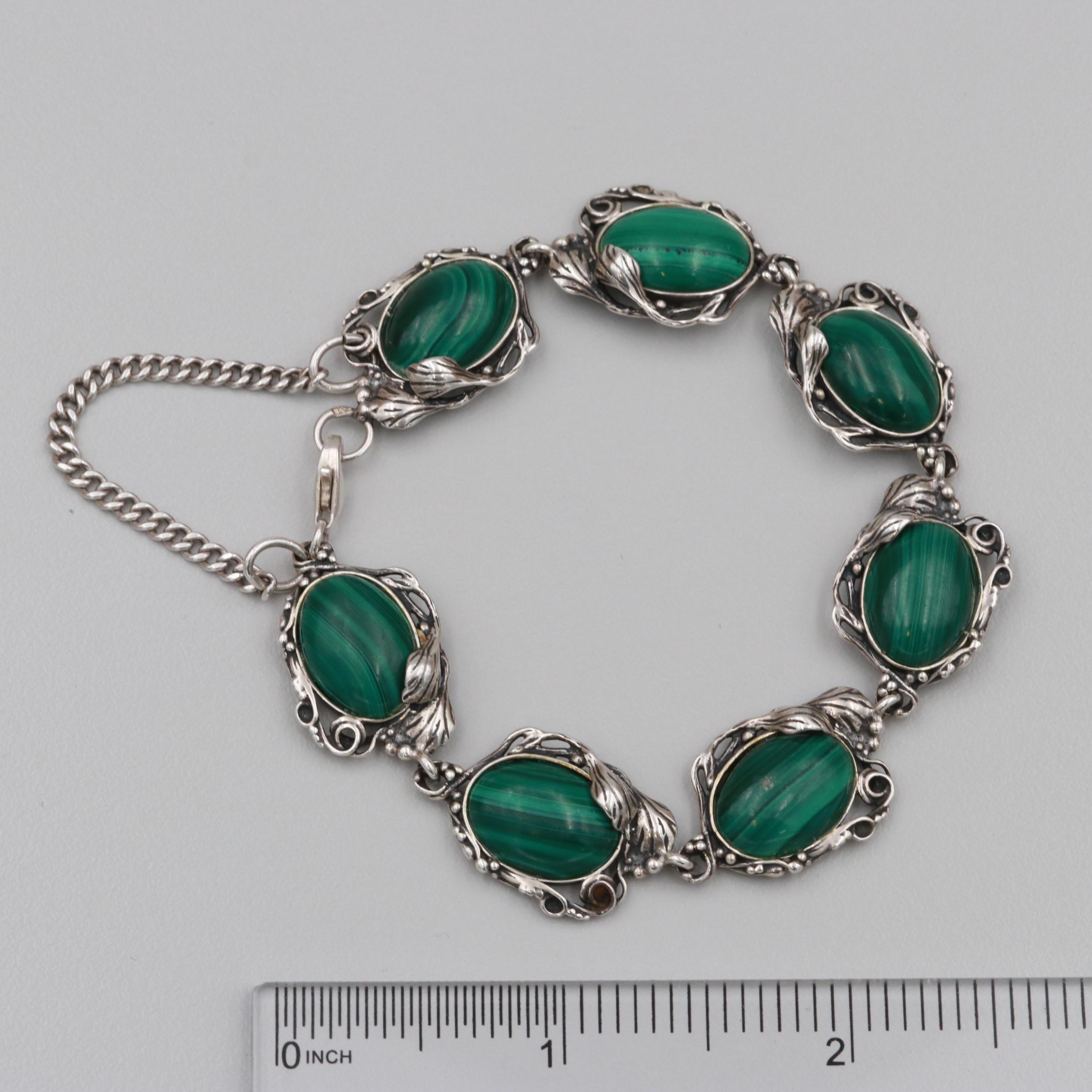 Sterling Silver Malachite Bracelet
