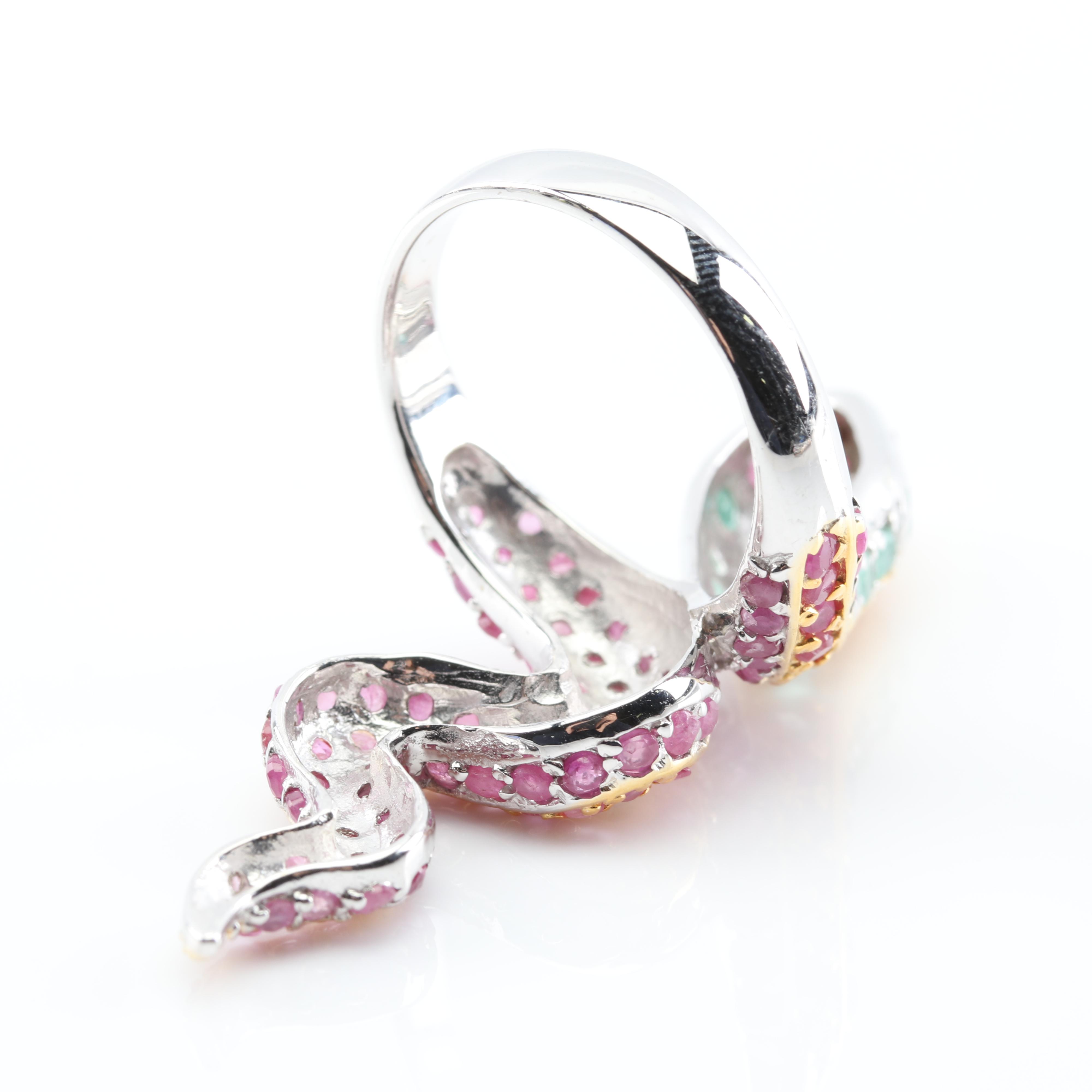 Sterling Silver 3.41 CTW Ruby Emerald and Garnet Slithering Snake Ring