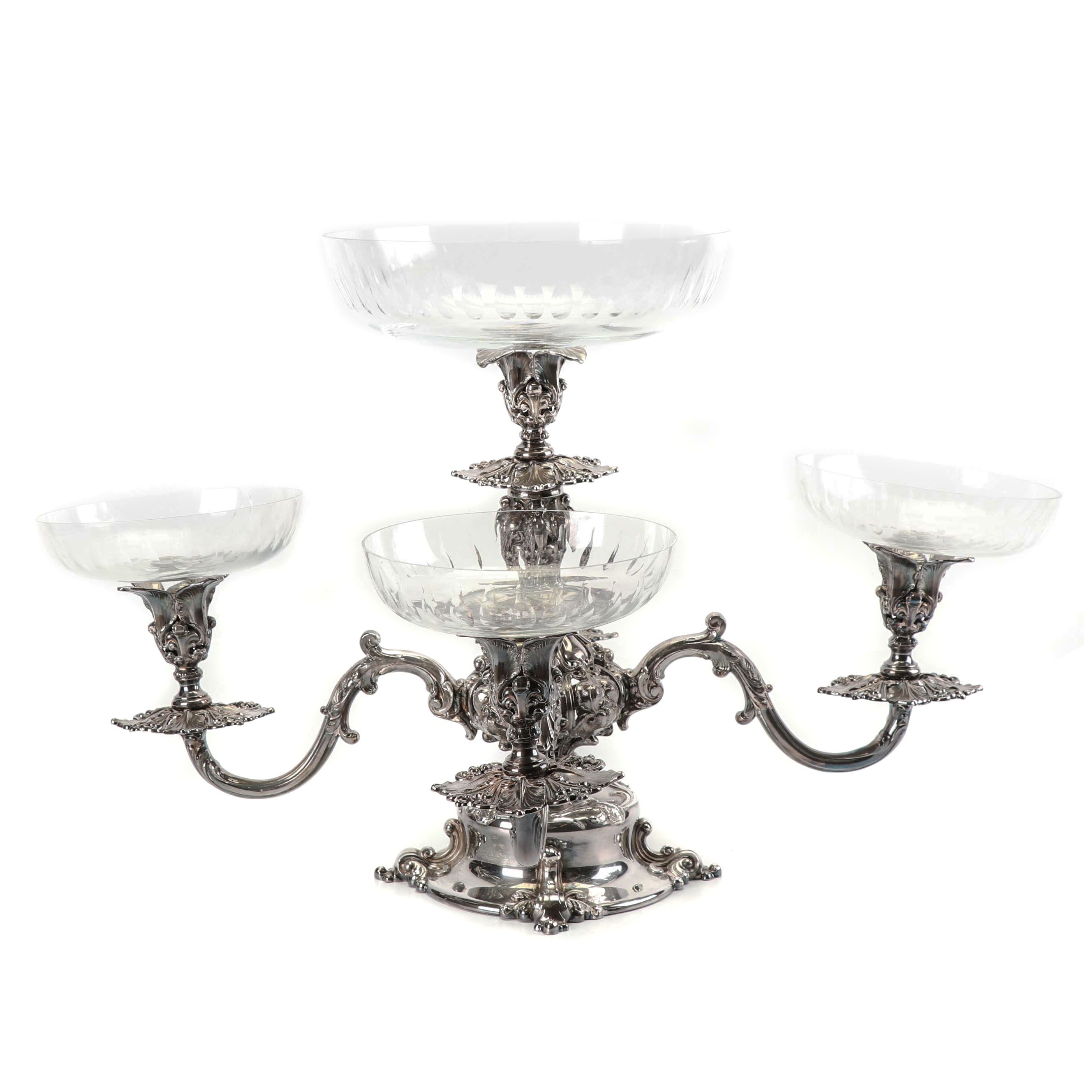 Reed & Barton Victorian Silver Plate Epergne with Glass Inserts