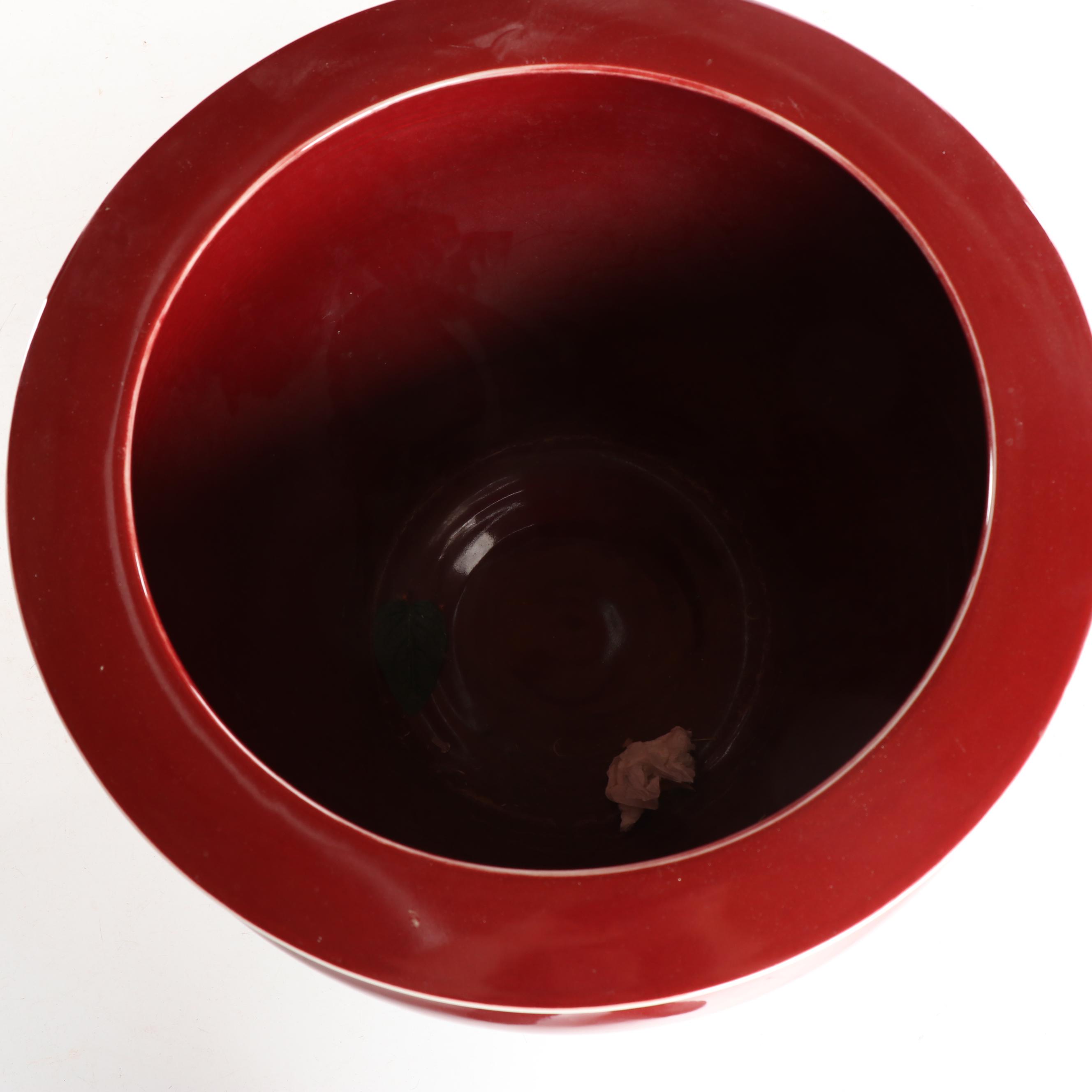 Chinese Monochrome Fishbowl Planter on Carved Wood Stand