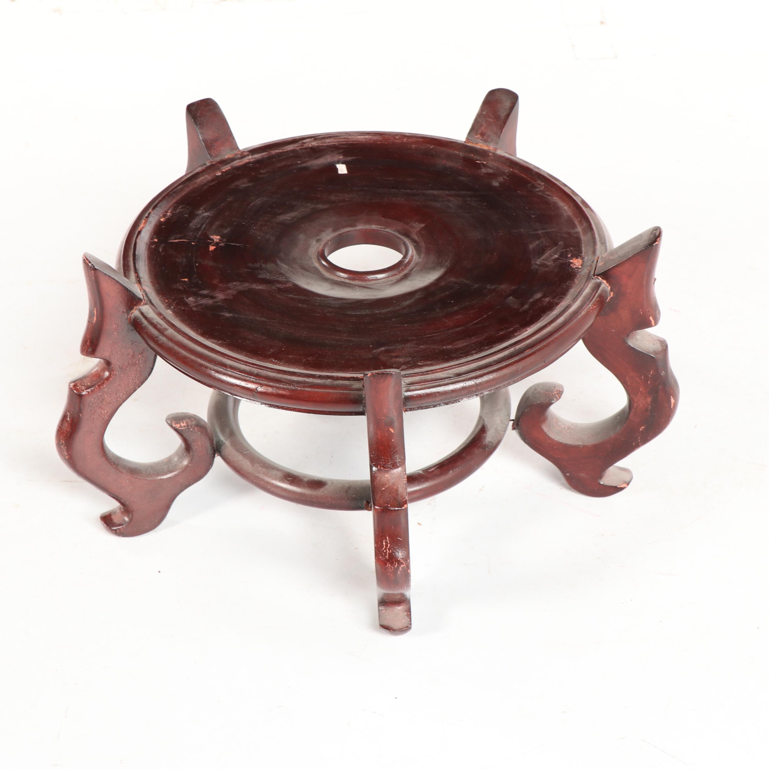 Chinese Monochrome Fishbowl Planter on Carved Wood Stand