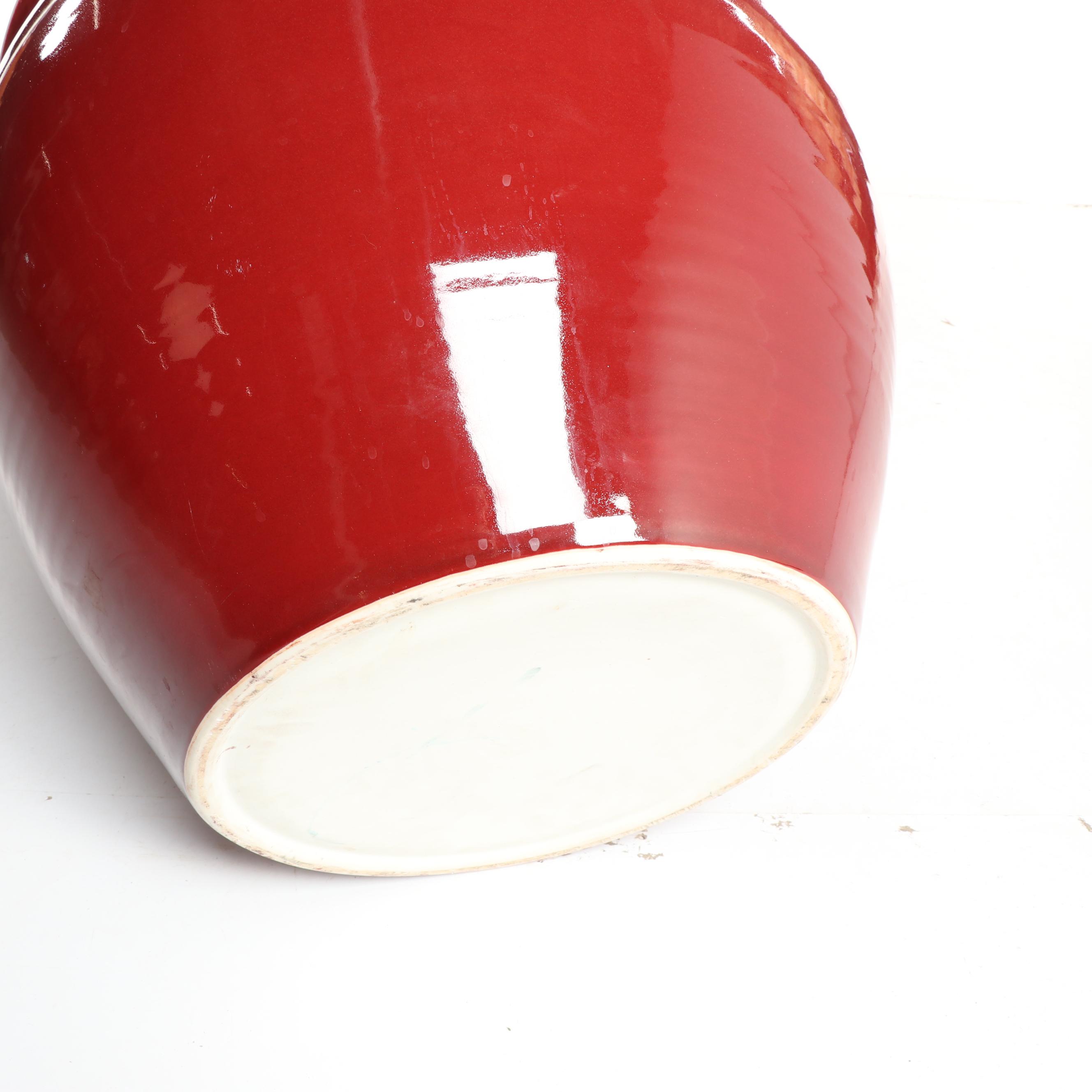 Chinese Monochrome Fishbowl Planter on Carved Wood Stand
