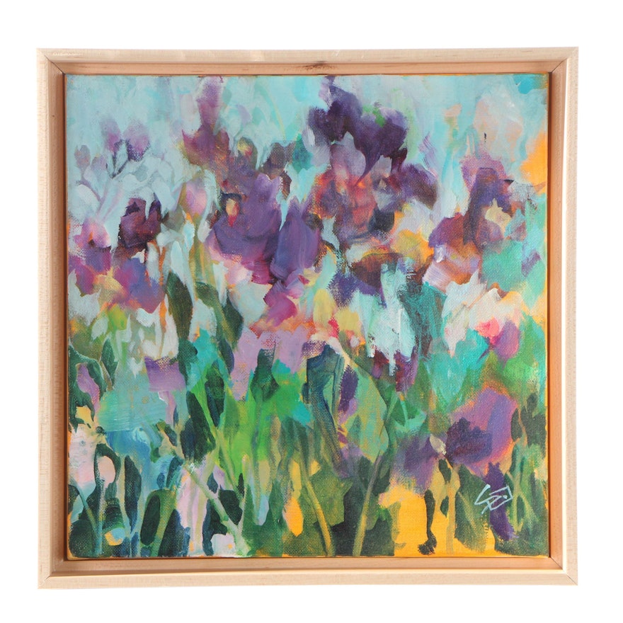 Sue Dion Purple Floral Acrylic Painting