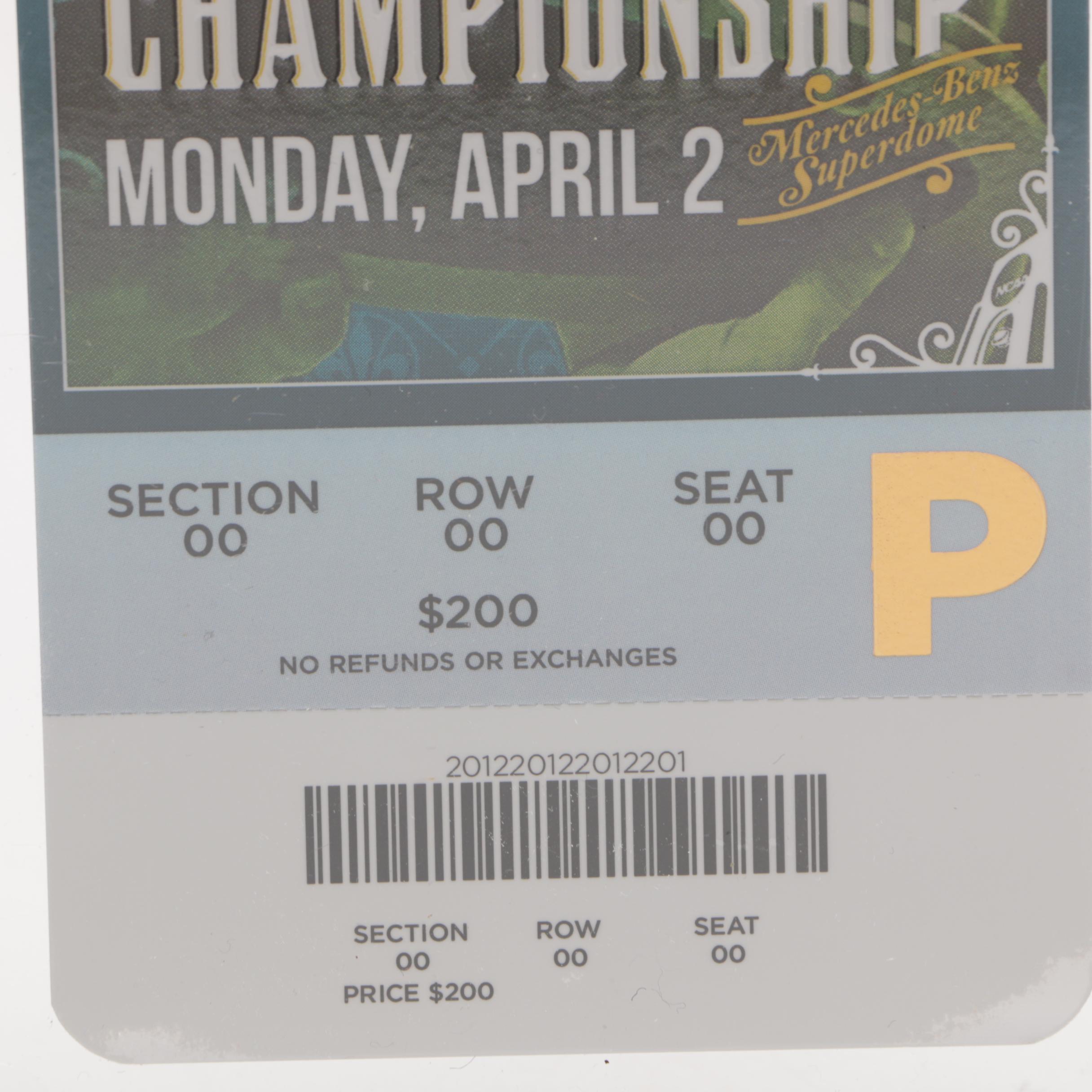 2012 NCAA Final Four Championship Game Ticket with Floor Sample