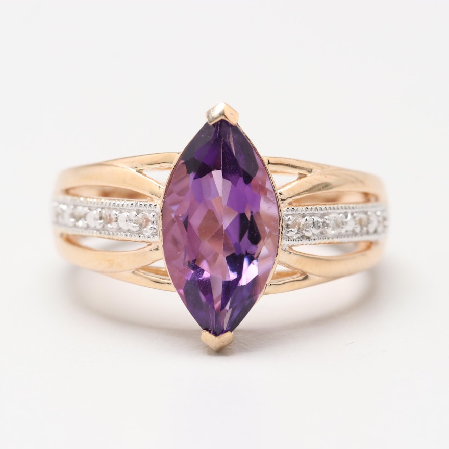 Gold Wash on Sterling Silver Amethyst and White Spinel Ring