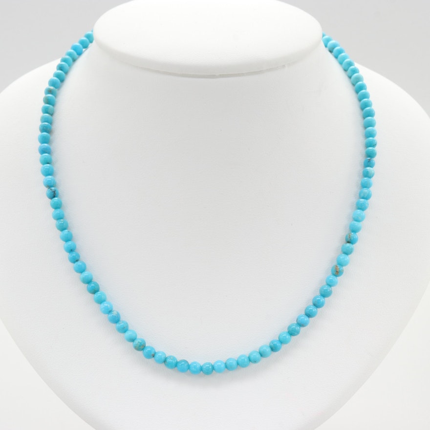 14K Yellow Gold Clasped Dyed Turquoise Necklace