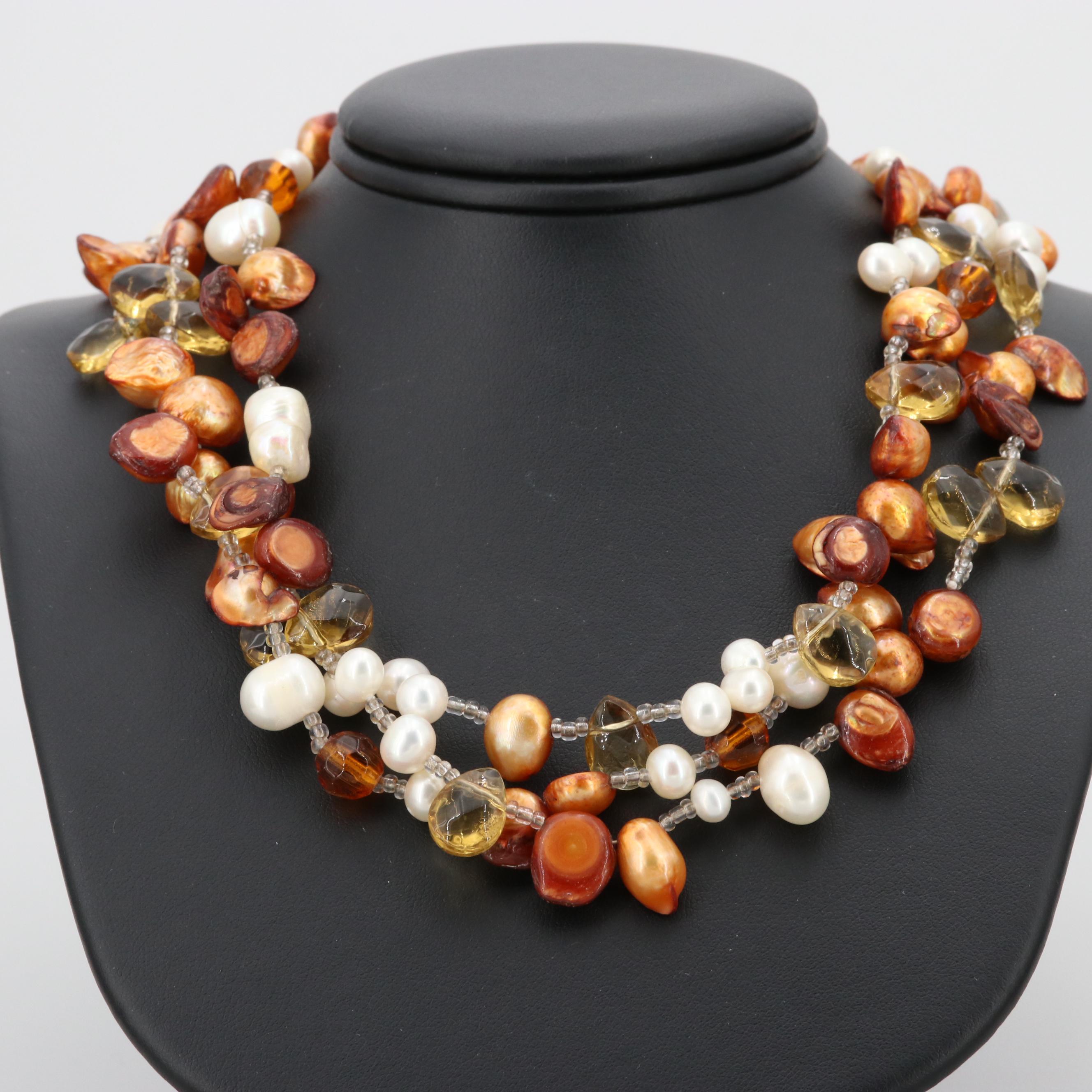 Assorted Cultured Pearl, Glass and Bronze Tone Jewelry