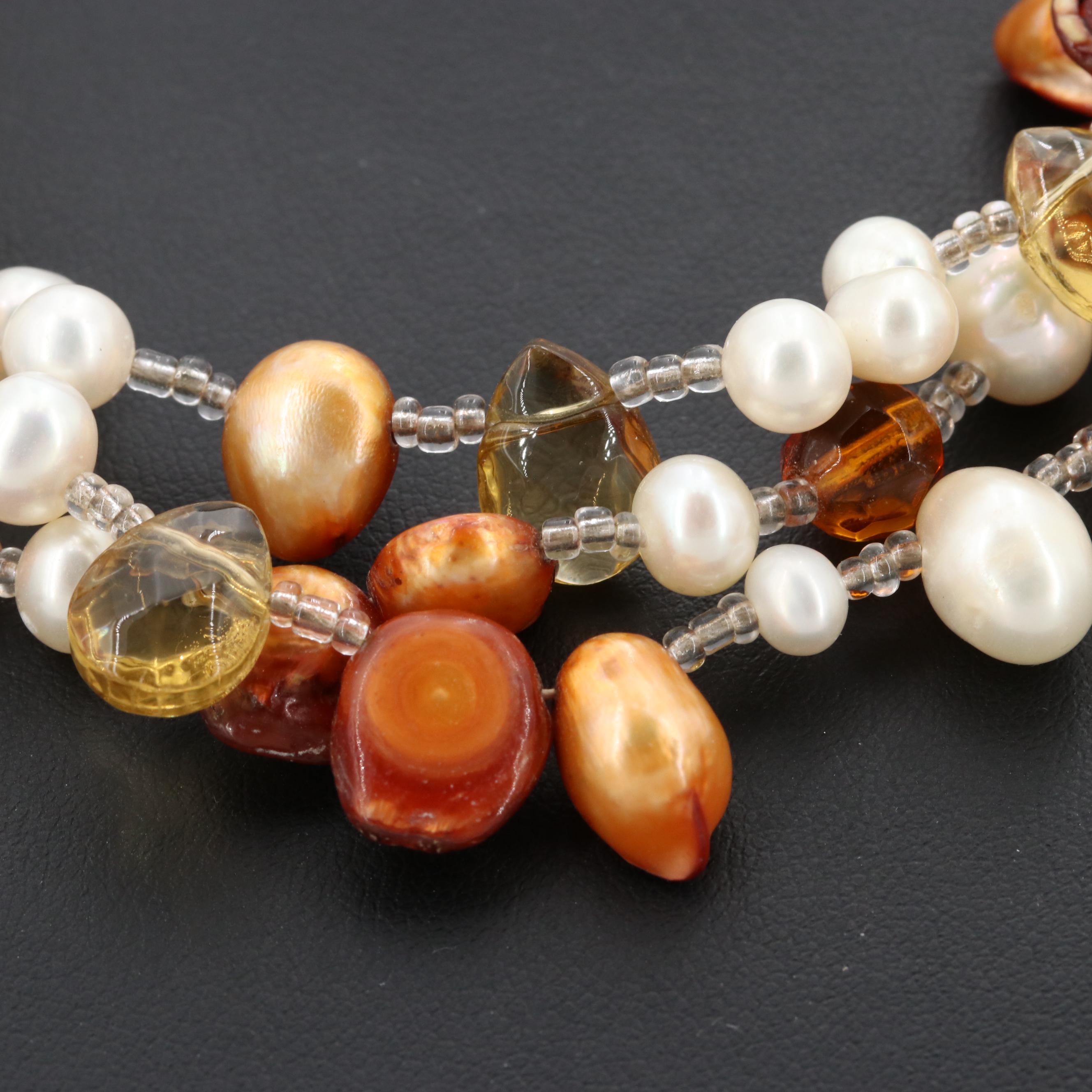 Assorted Cultured Pearl, Glass and Bronze Tone Jewelry