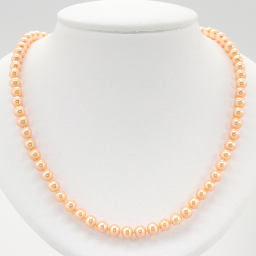 14K Yellow Gold Clasped Cultured Freshwater Pearl Necklace