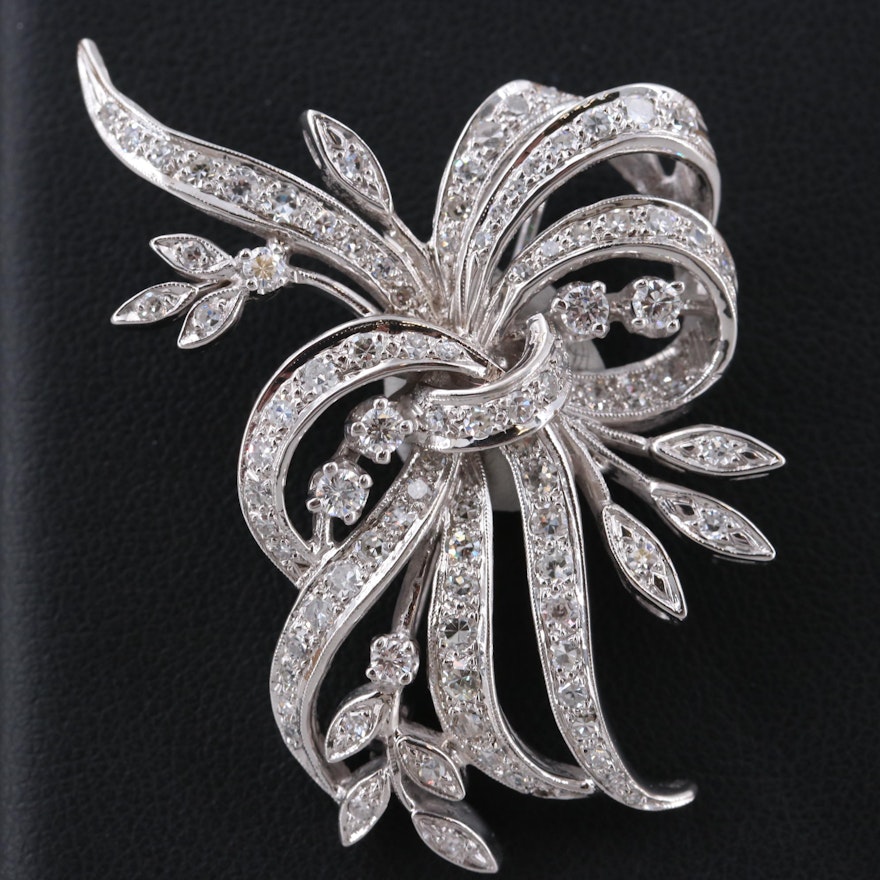 14K White Gold 1.50 CTW Diamond Brooch