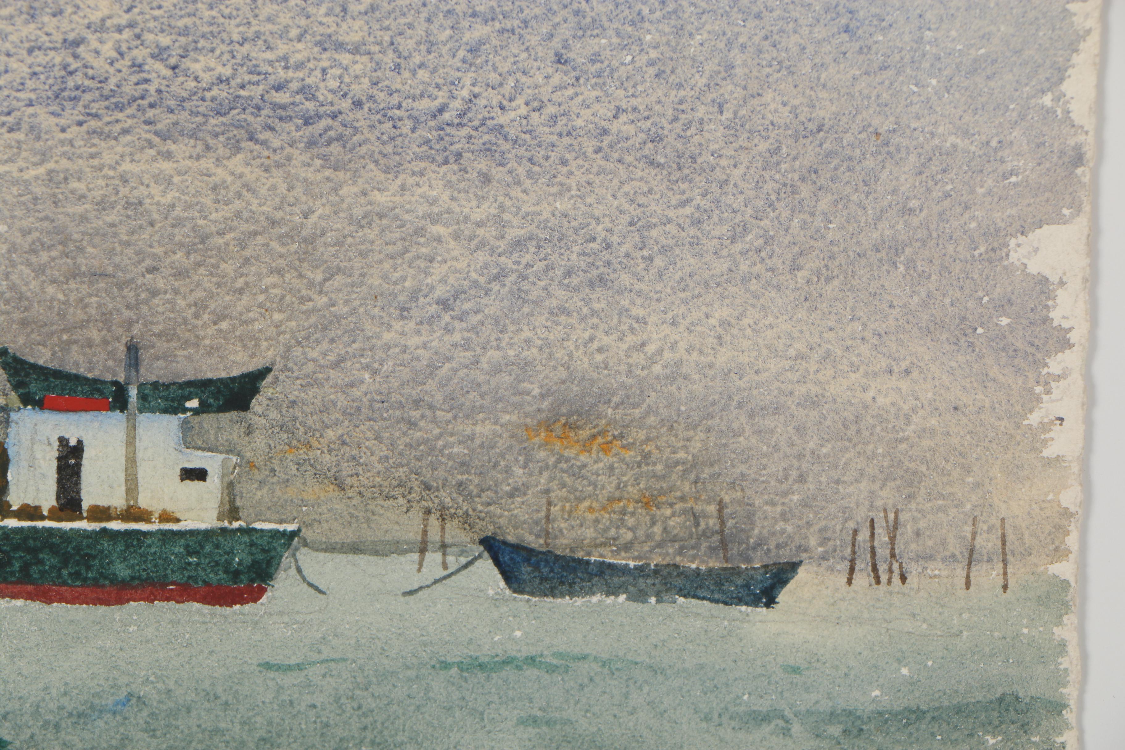 Edmond J. Fitzgerald 1950 Watercolor Painting "Nor'easter - Provincetown"