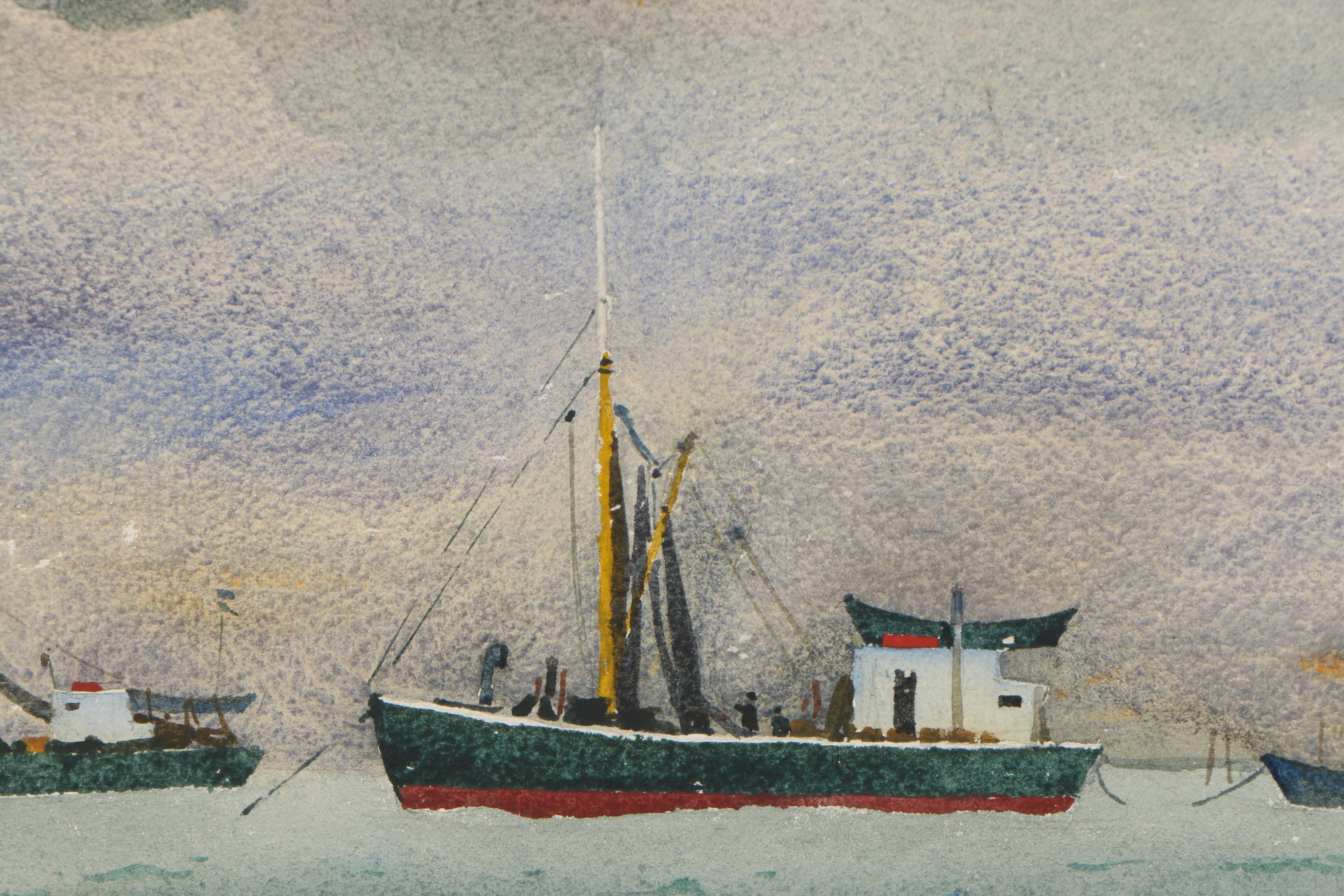 Edmond J. Fitzgerald 1950 Watercolor Painting "Nor'easter - Provincetown"