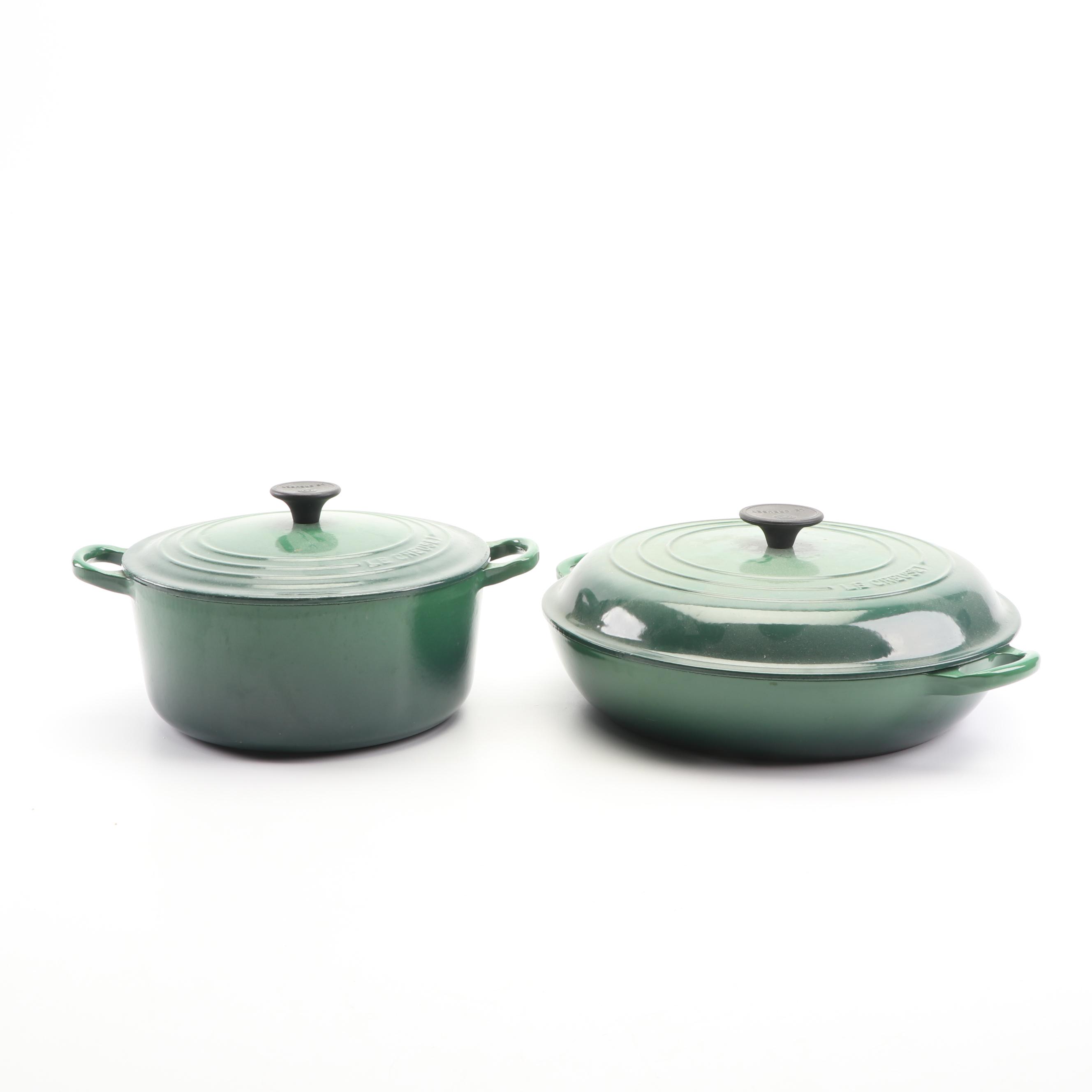 Le Creuset Dark Green Enameled Cast Iron Casserole Dish and Braising Pan