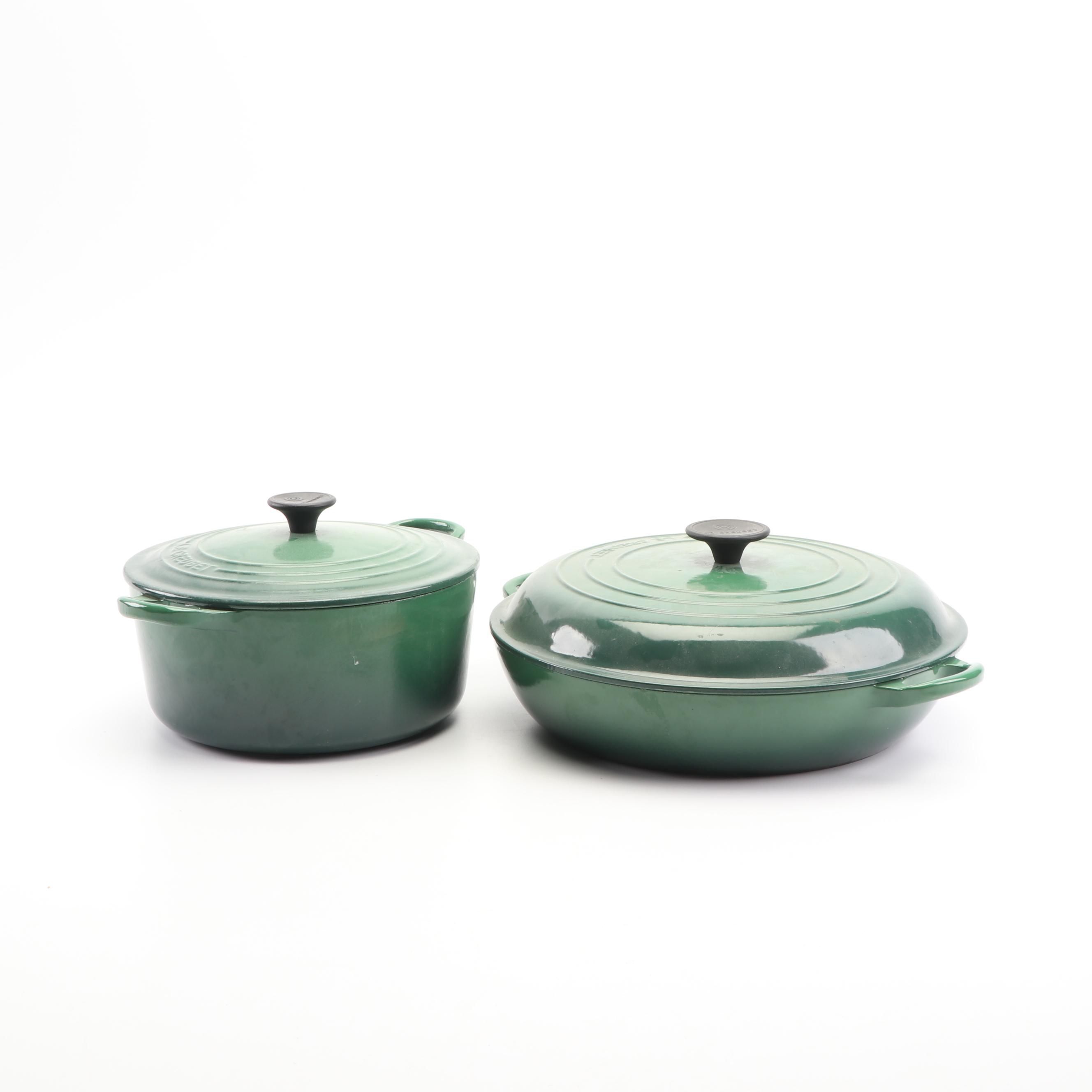 Le Creuset Dark Green Enameled Cast Iron Casserole Dish and Braising Pan