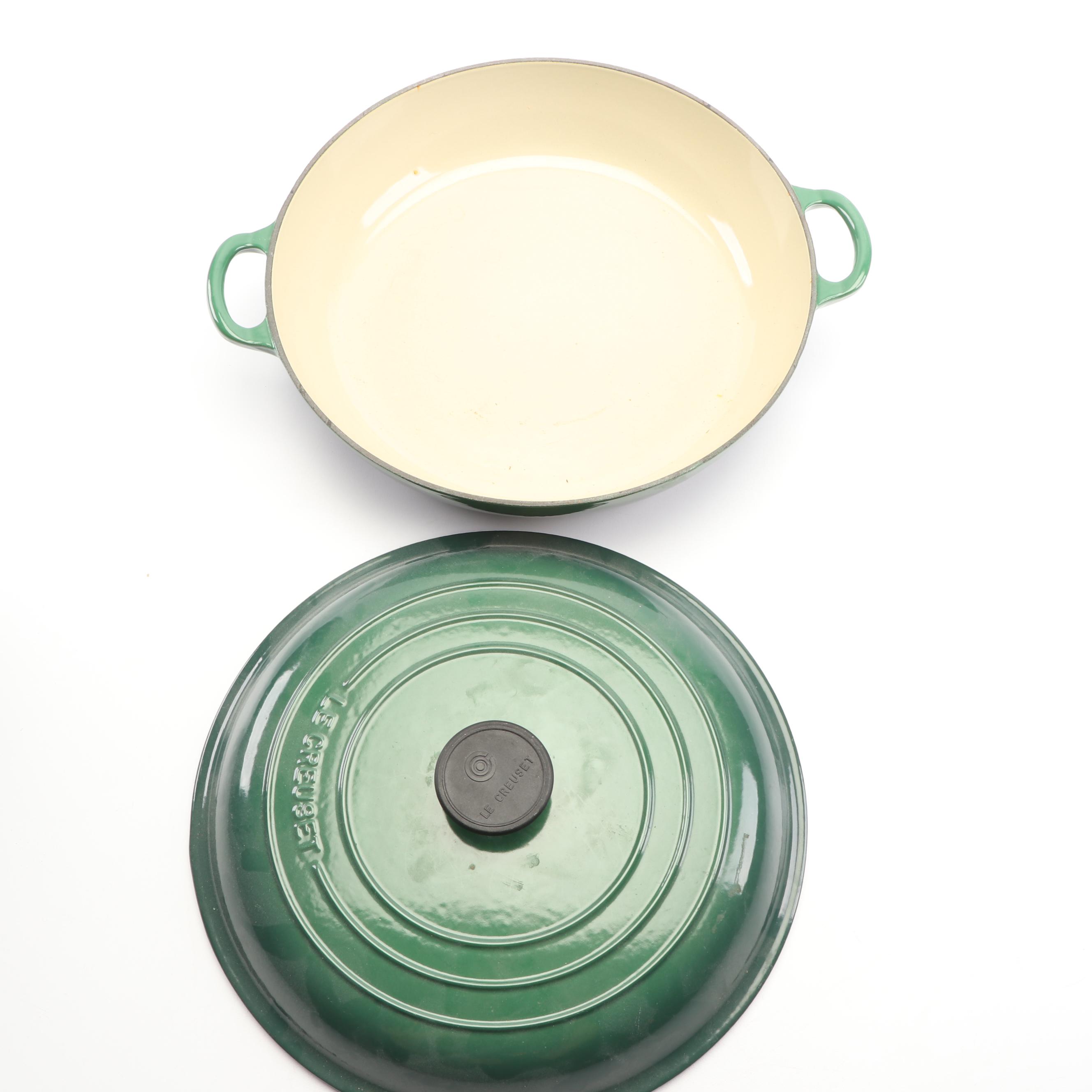 Le Creuset Dark Green Enameled Cast Iron Casserole Dish and Braising Pan