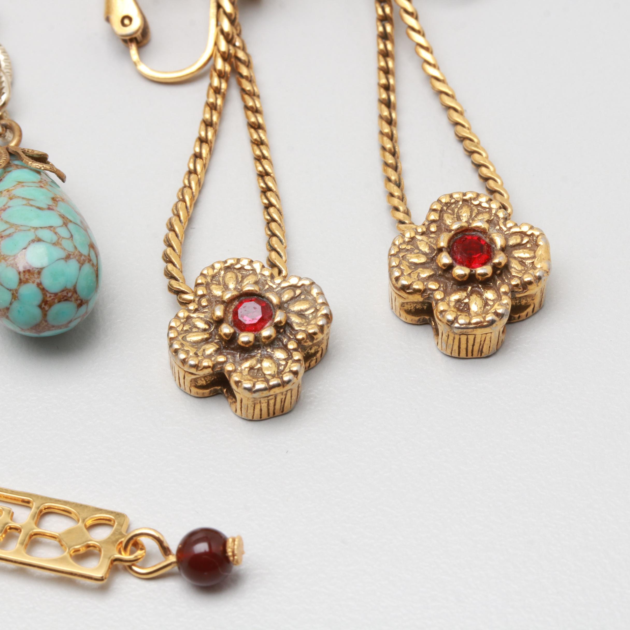 Assorted Opal, Pyrite and Imitation Pearl Gold Tone Costume Jewelry