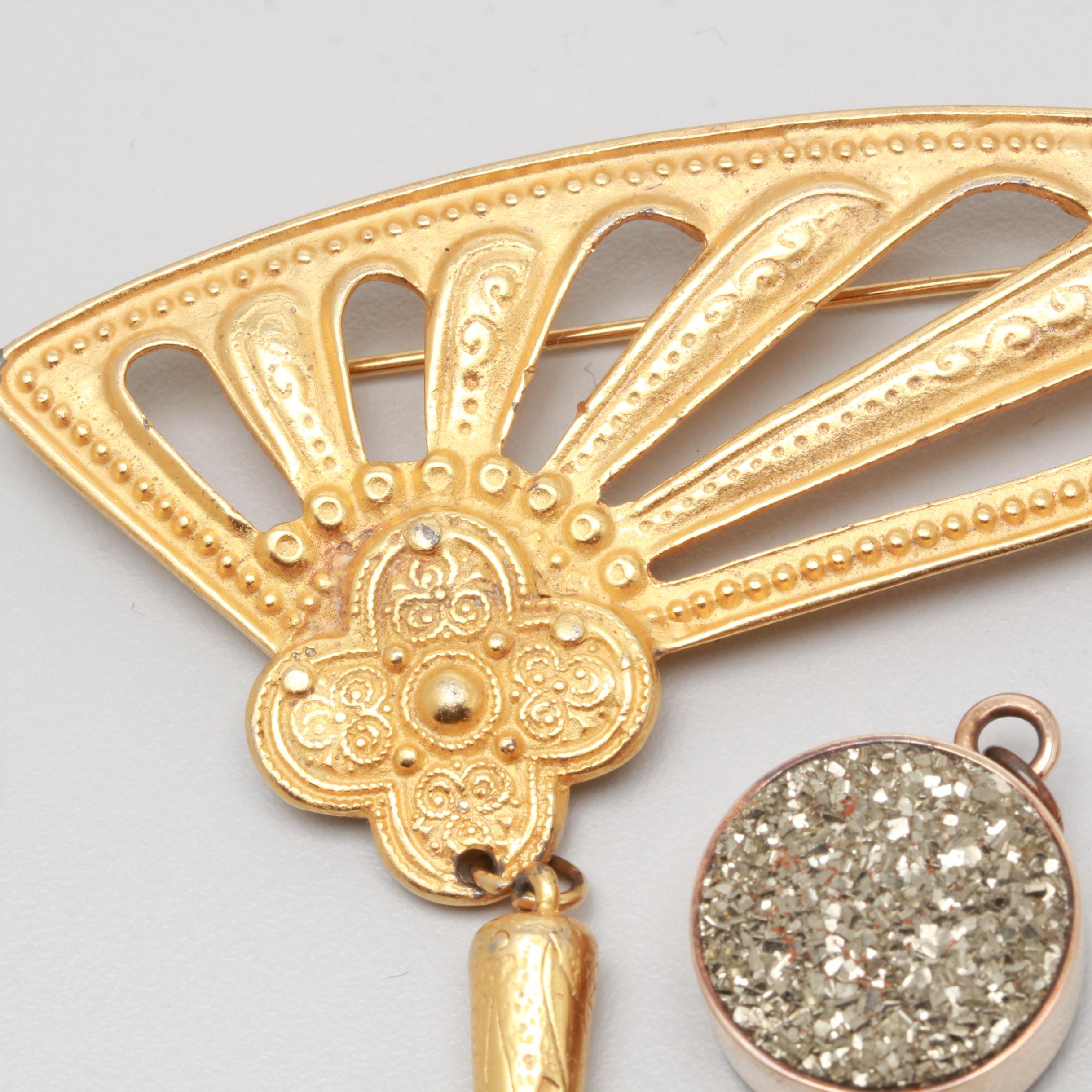 Assorted Opal, Pyrite and Imitation Pearl Gold Tone Costume Jewelry