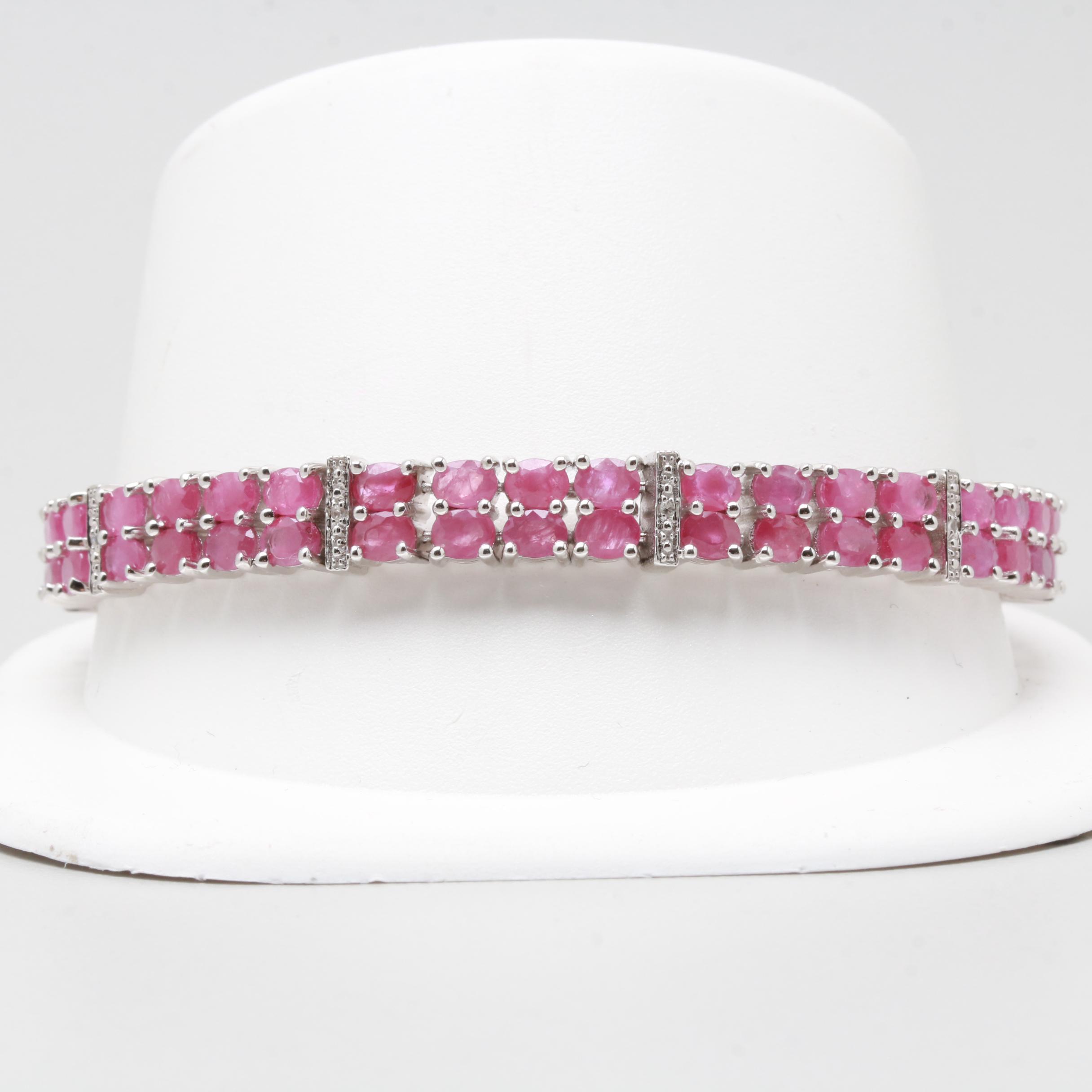 Sterling Silver Ruby and Diamond Bracelet