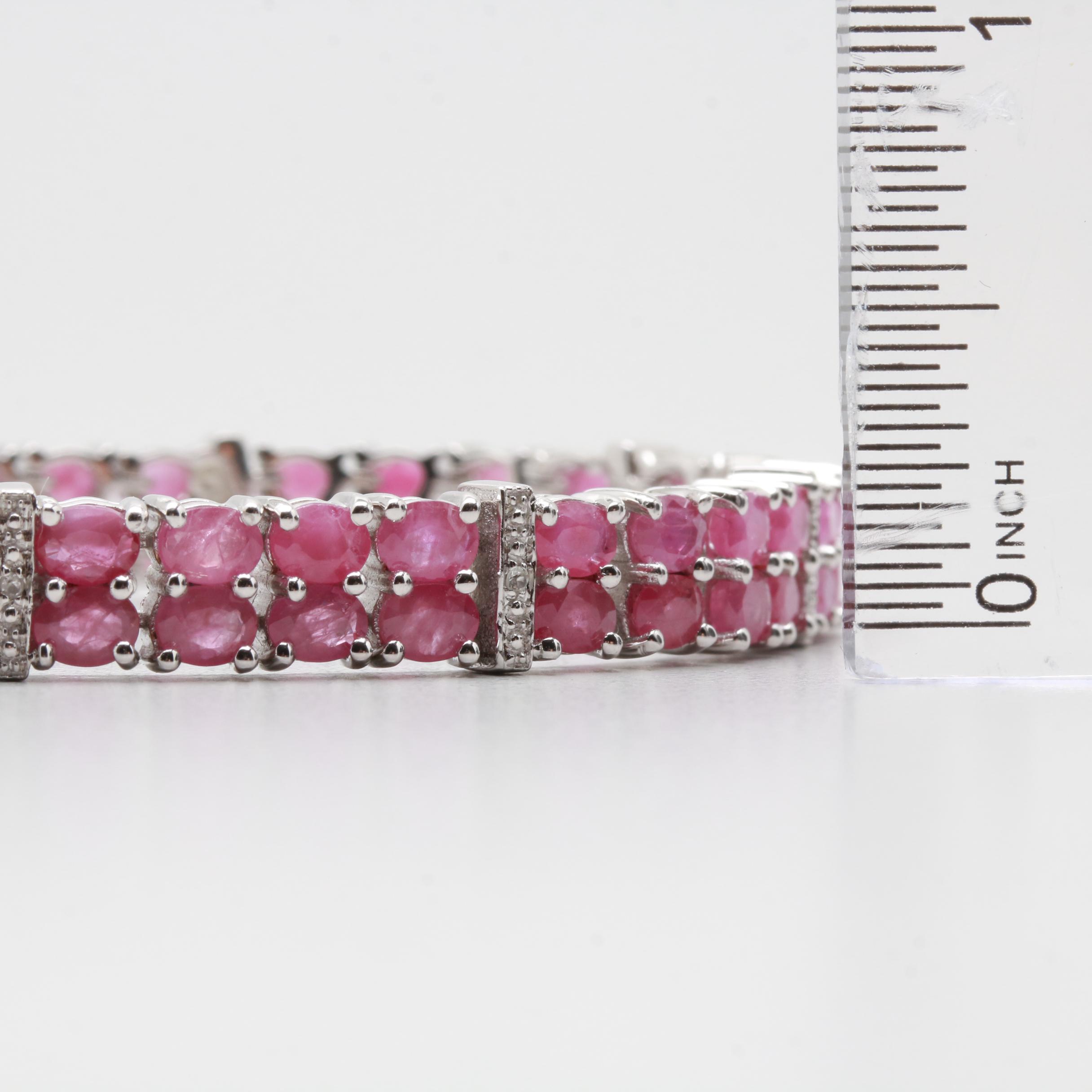 Sterling Silver Ruby and Diamond Bracelet