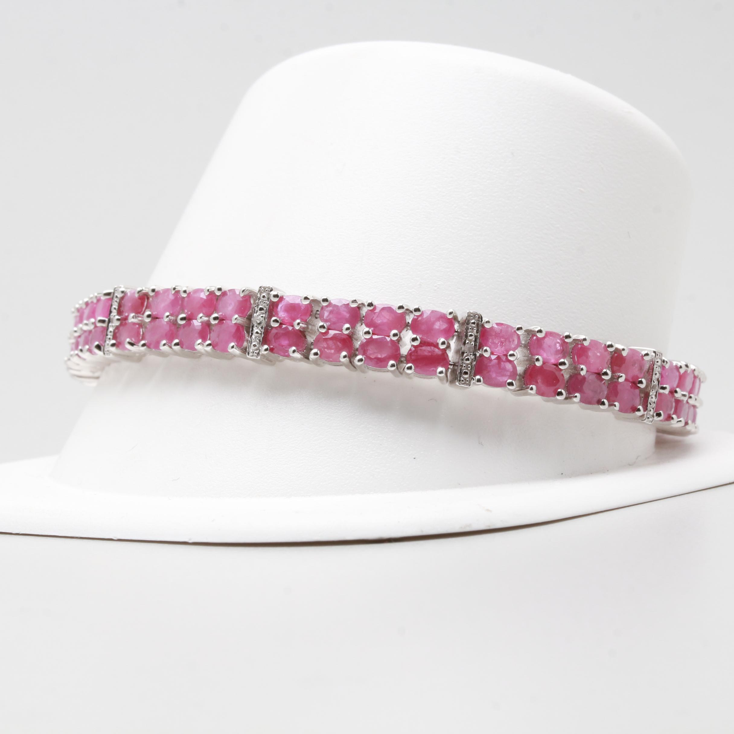 Sterling Silver Ruby and Diamond Bracelet