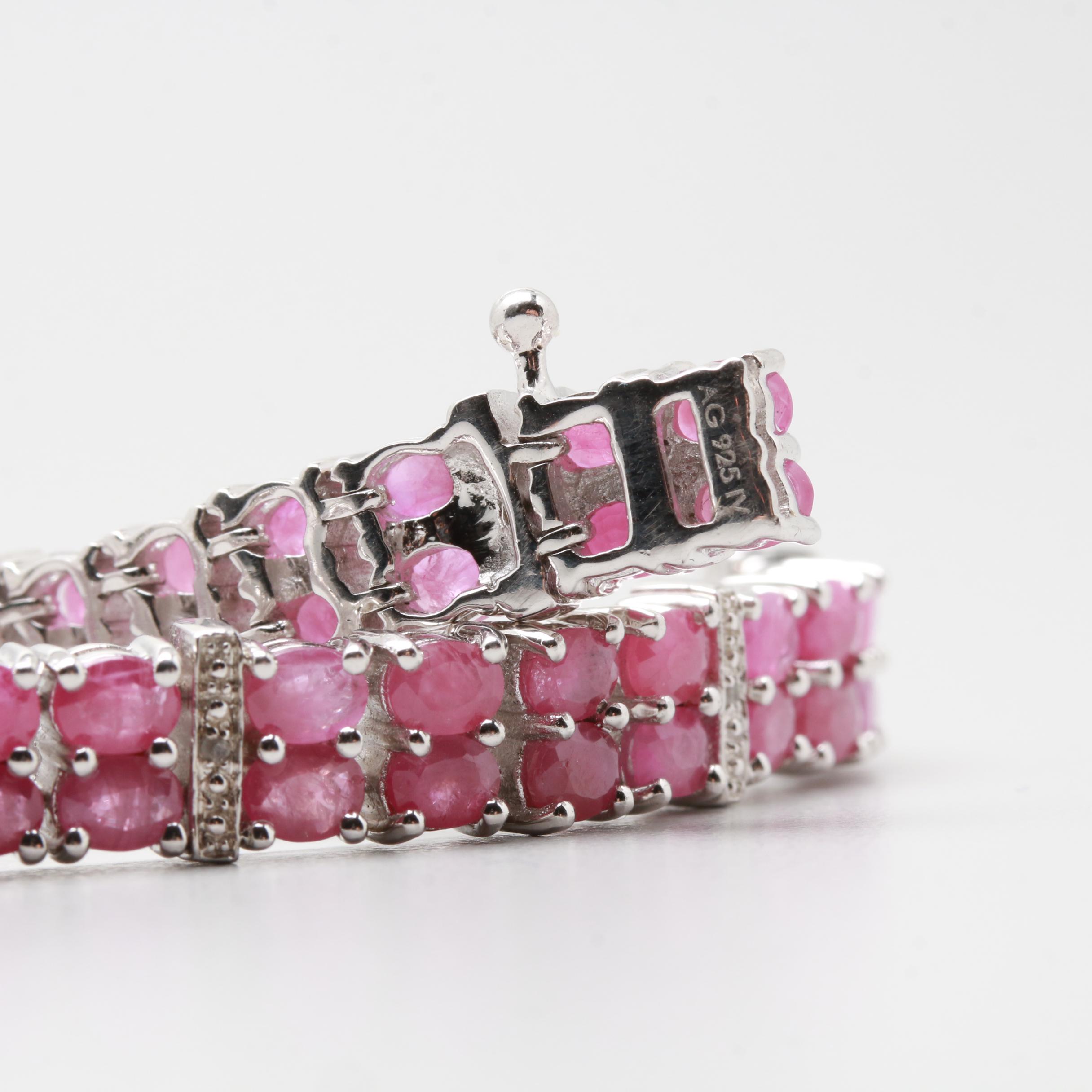 Sterling Silver Ruby and Diamond Bracelet