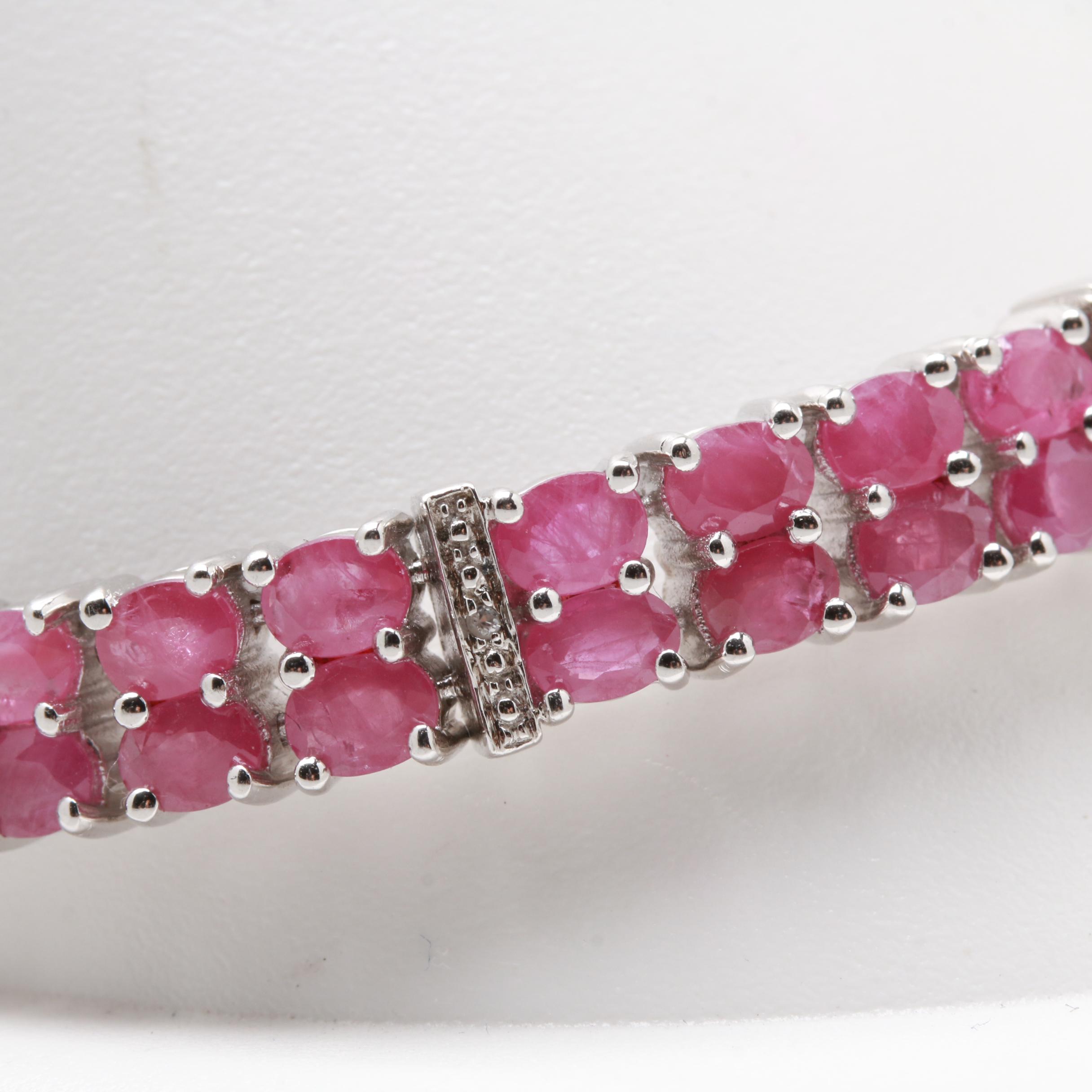 Sterling Silver Ruby and Diamond Bracelet