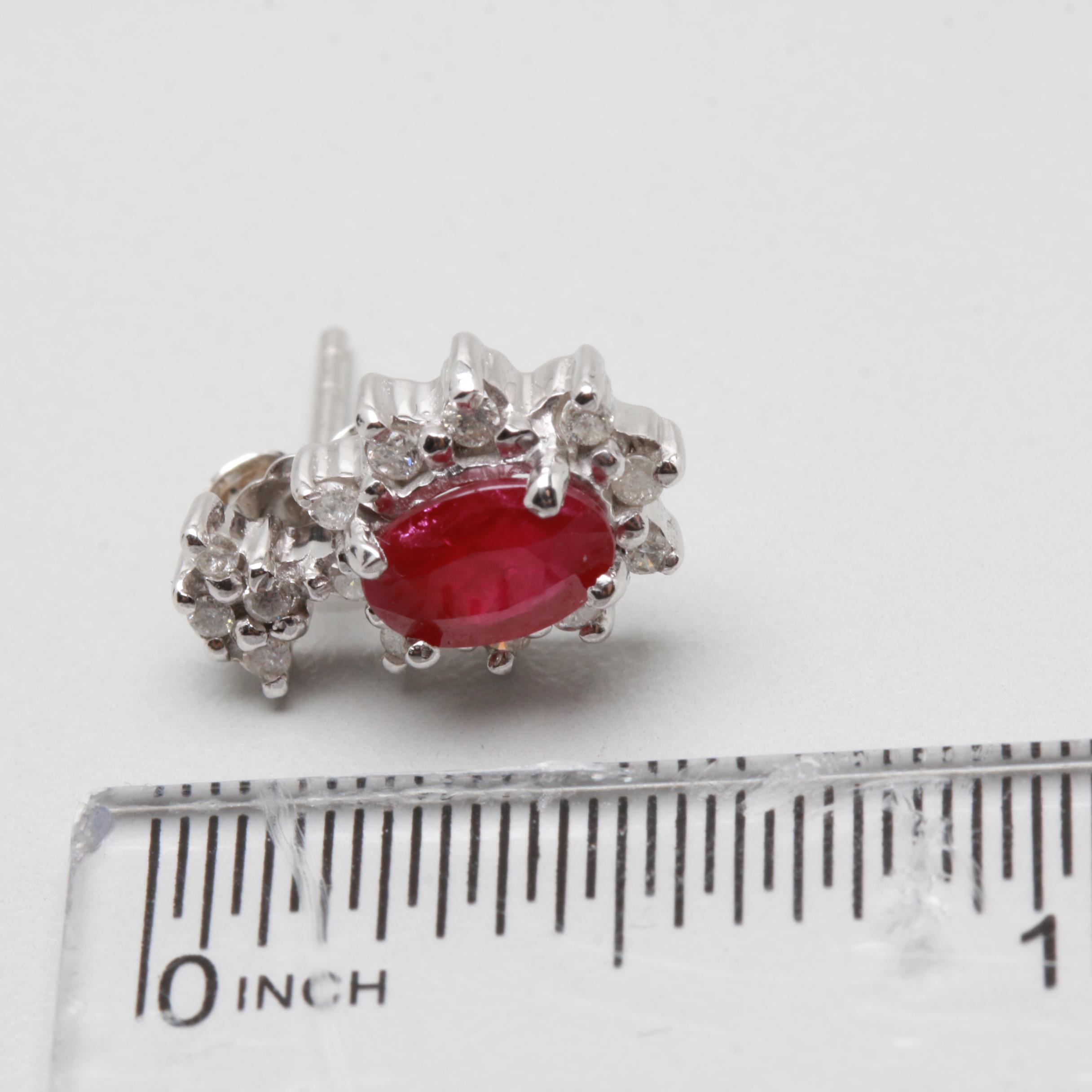 14K White Gold Ruby and Diamond Earrings