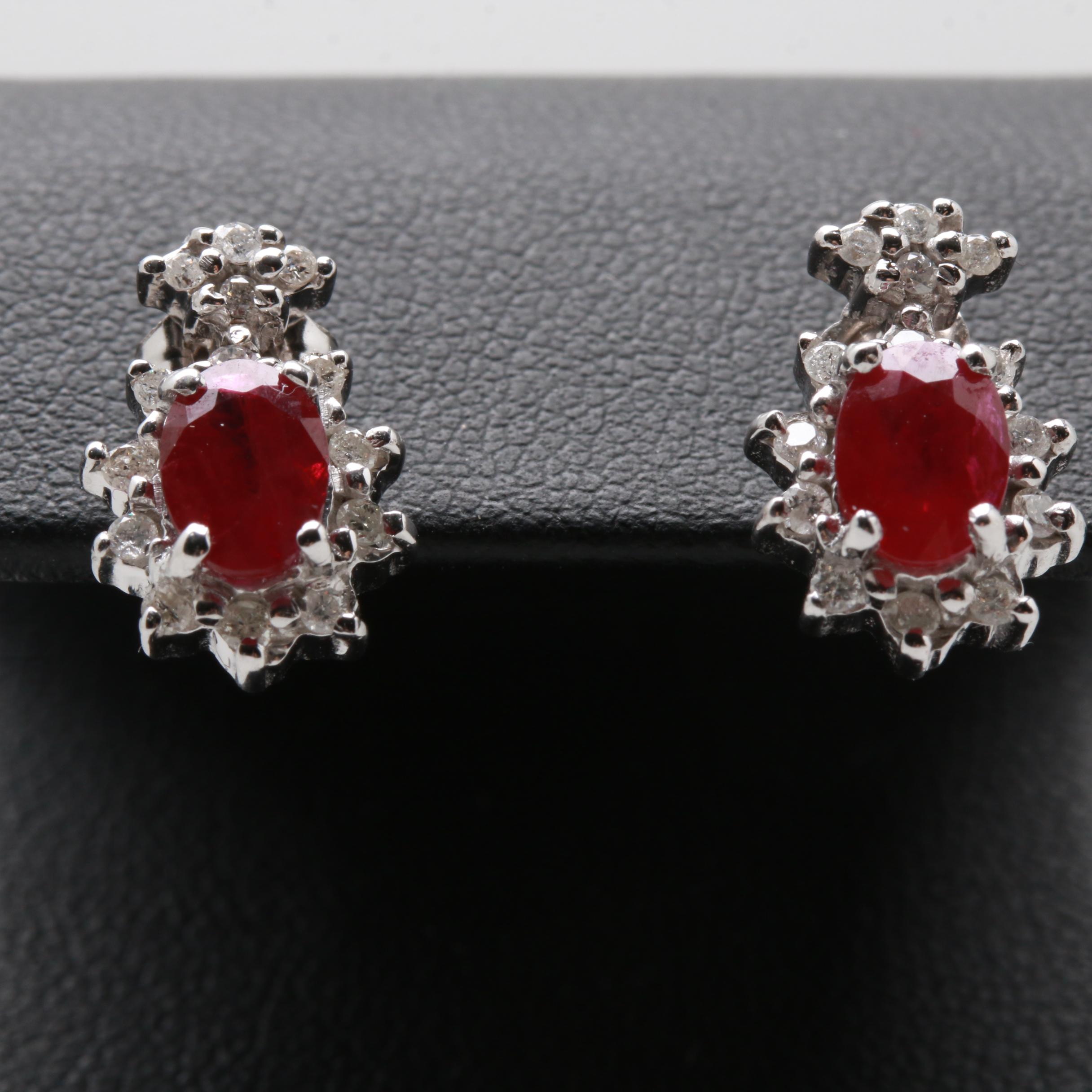 14K White Gold Ruby and Diamond Earrings