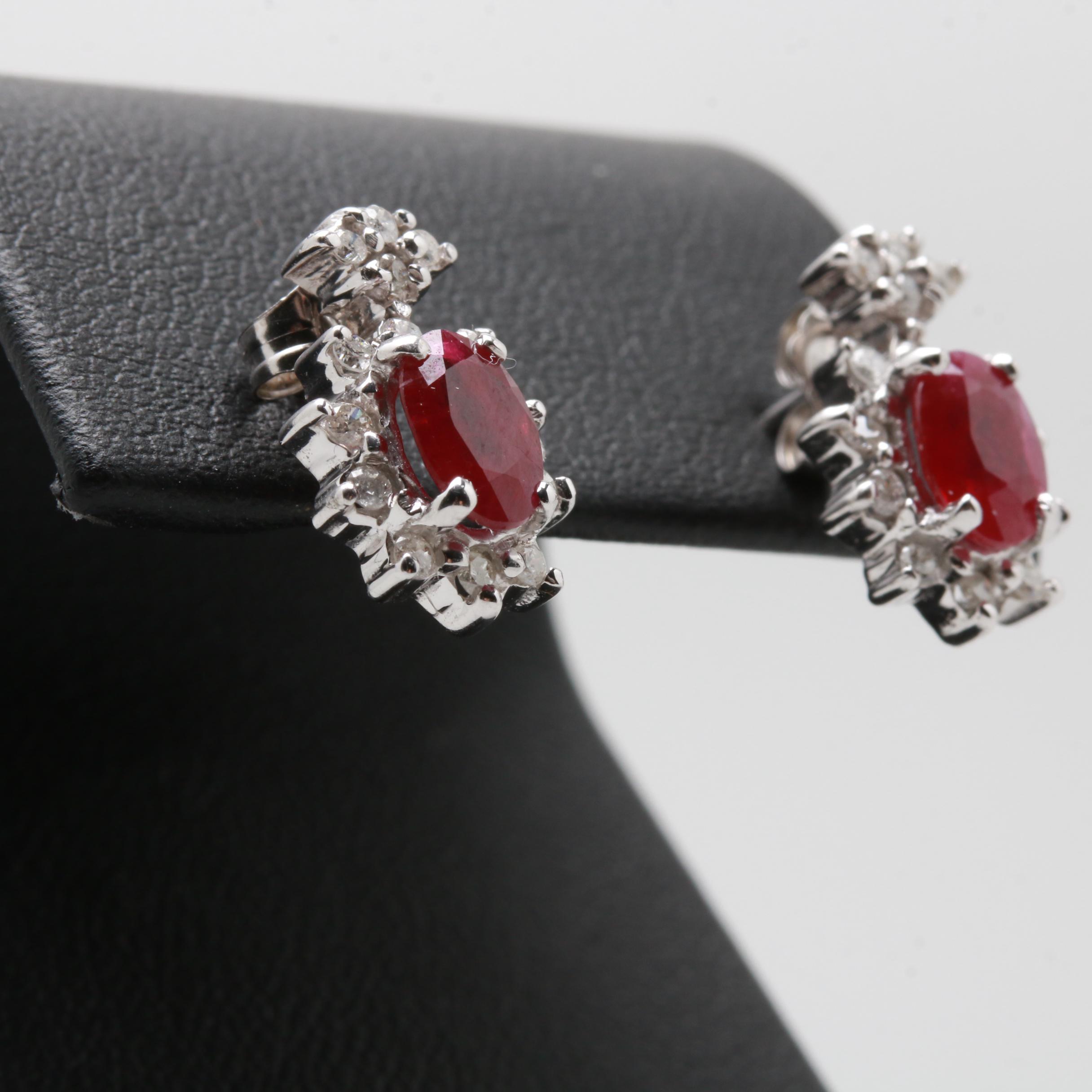 14K White Gold Ruby and Diamond Earrings