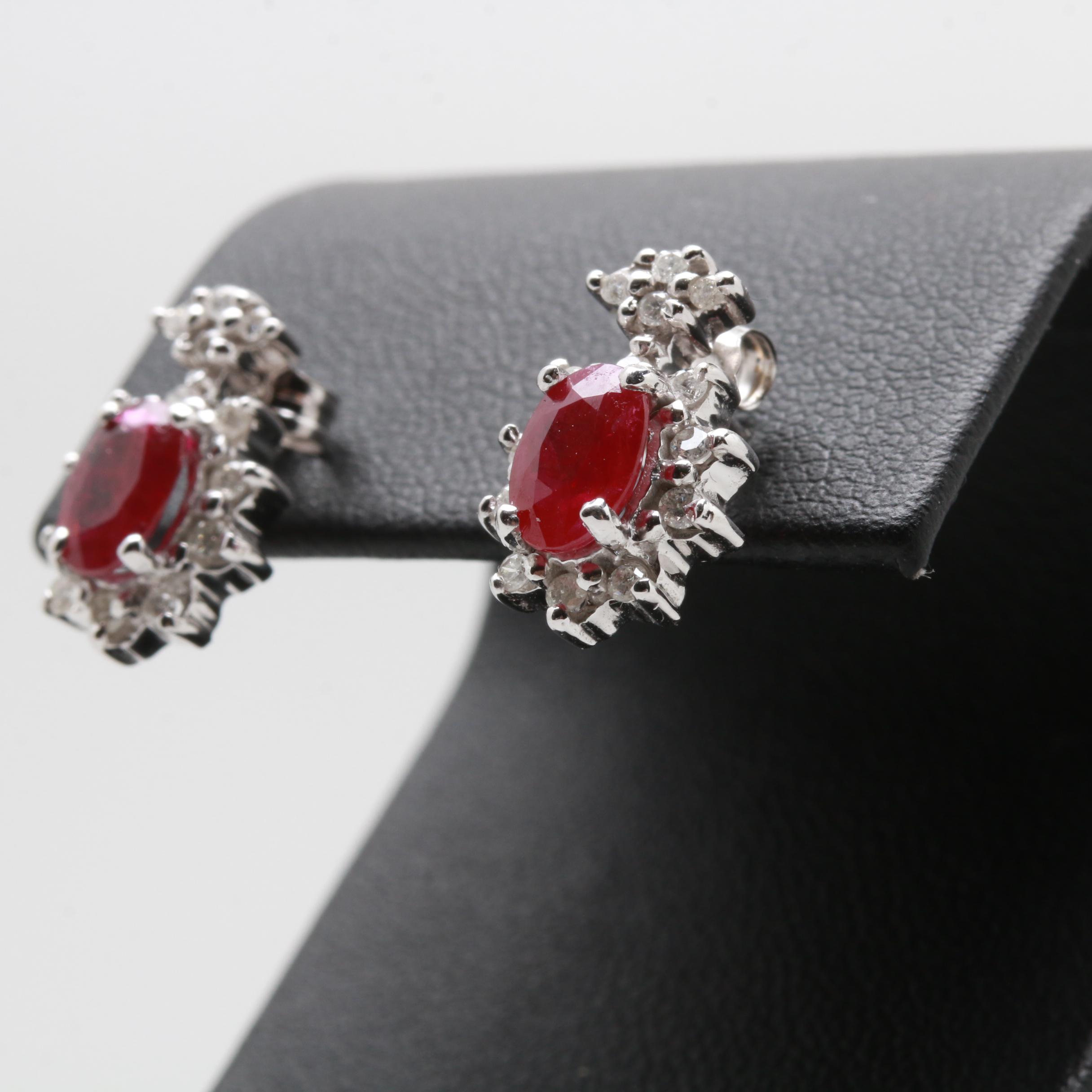 14K White Gold Ruby and Diamond Earrings