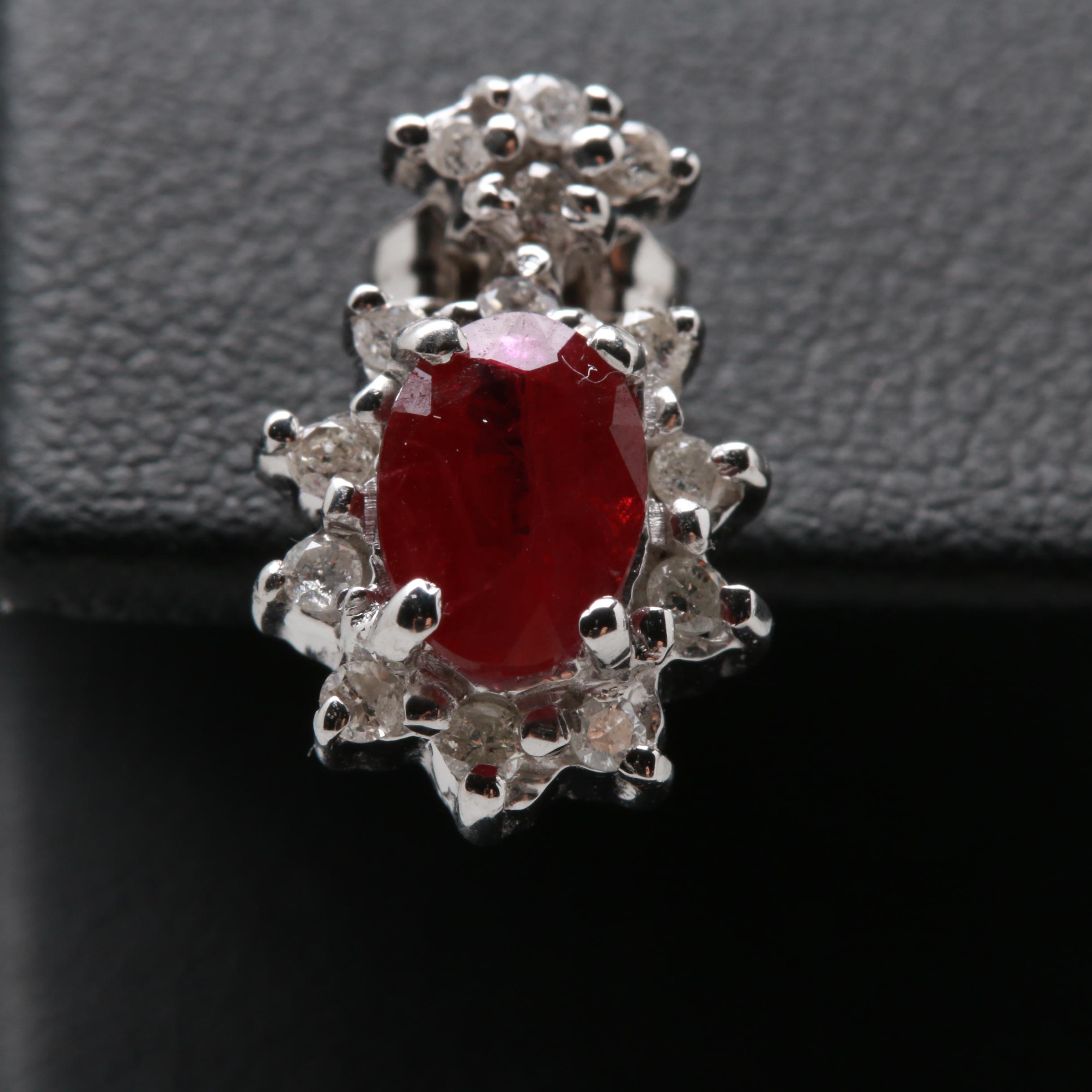 14K White Gold Ruby and Diamond Earrings