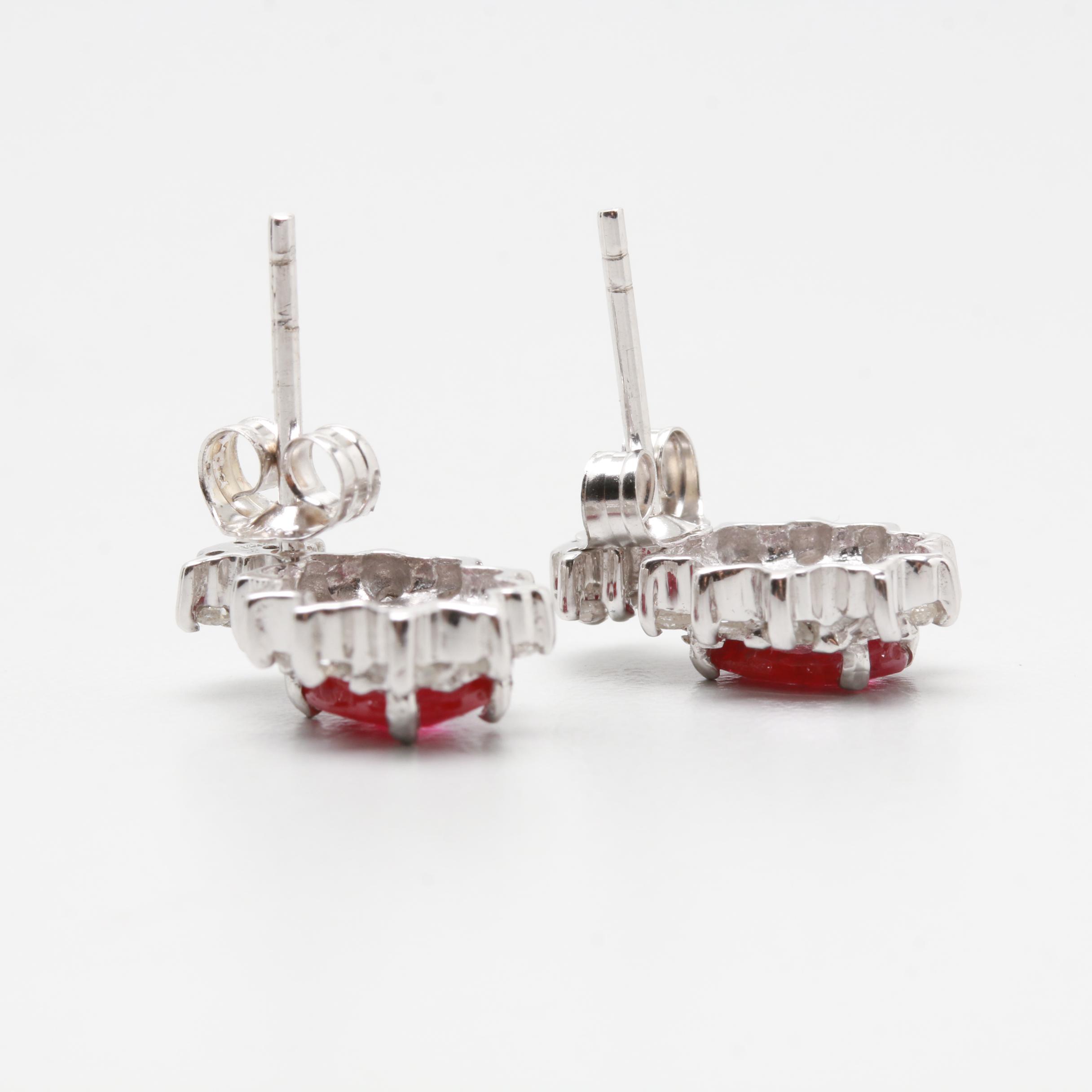 14K White Gold Ruby and Diamond Earrings