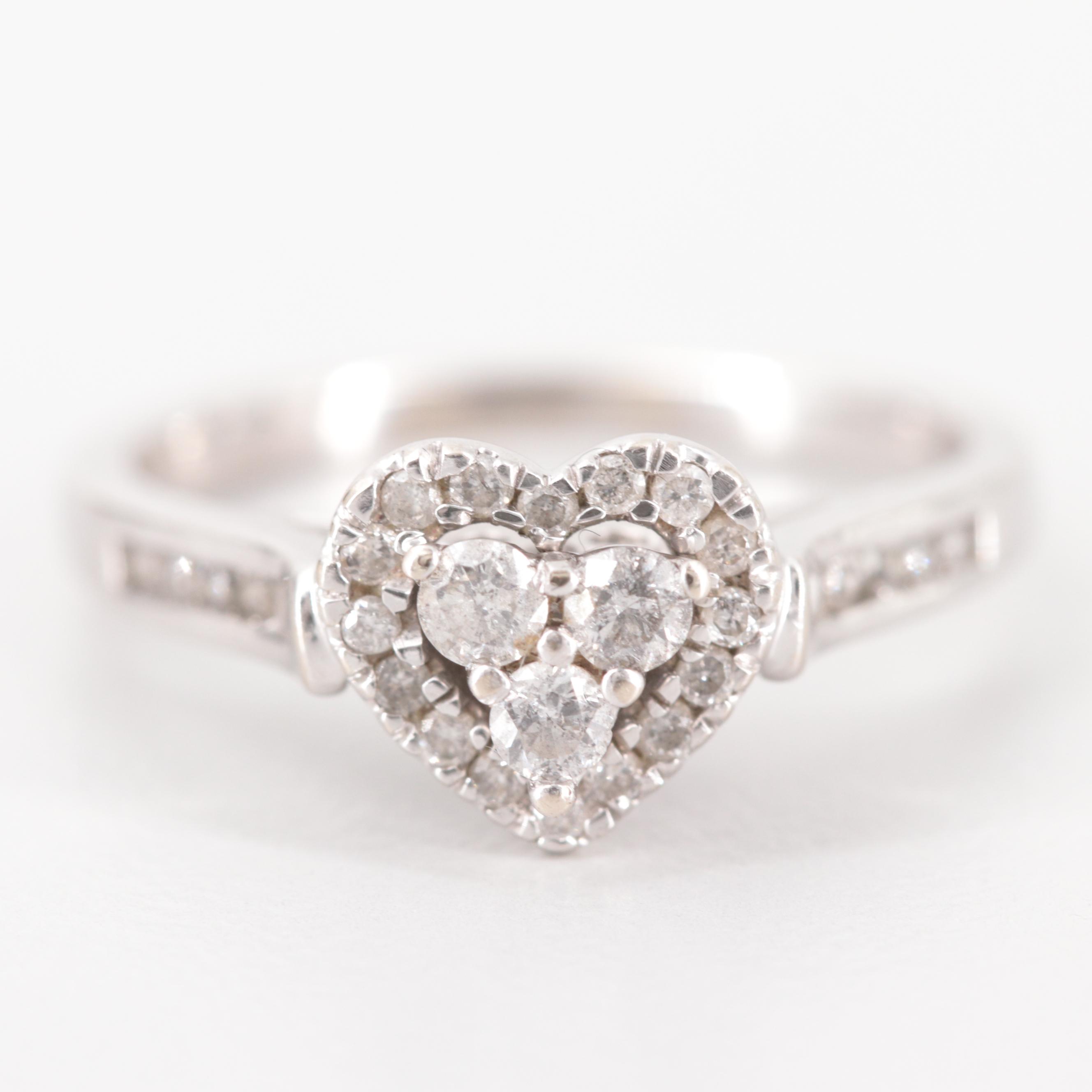 10K White Gold Diamond Cluster Heart Ring