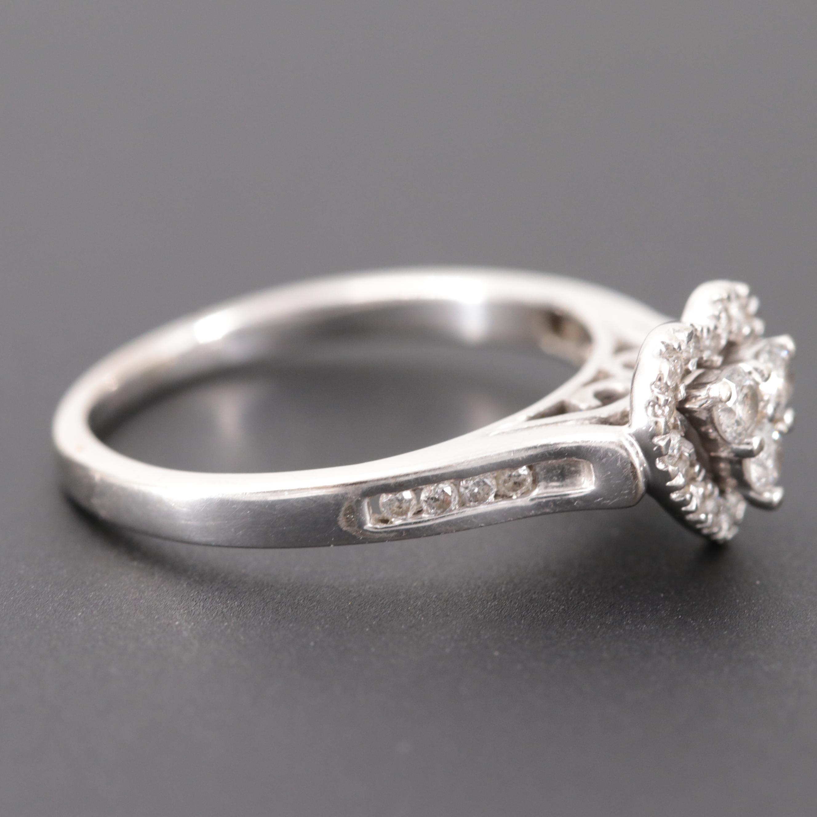 10K White Gold Diamond Cluster Heart Ring