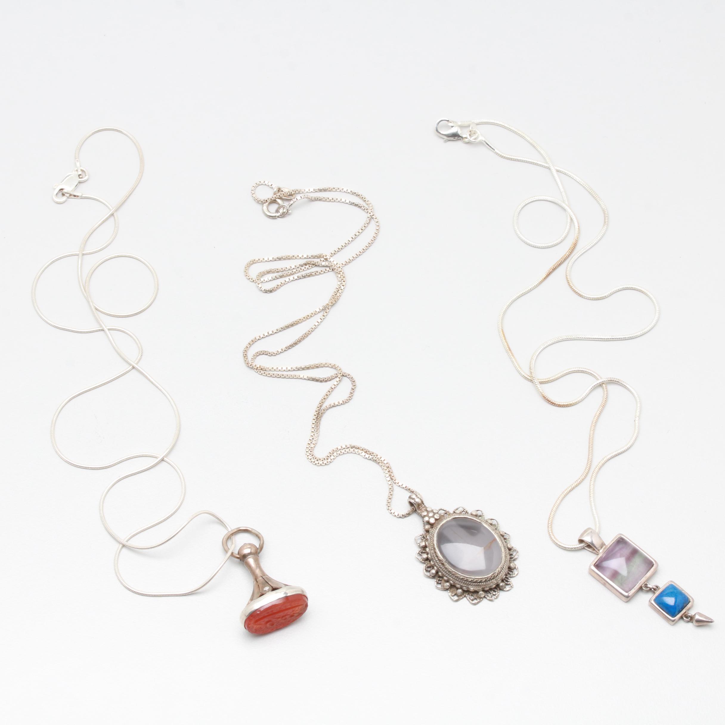 Sterling Silver Gemstone Pendant Necklaces Including Seal with Arabic Motif