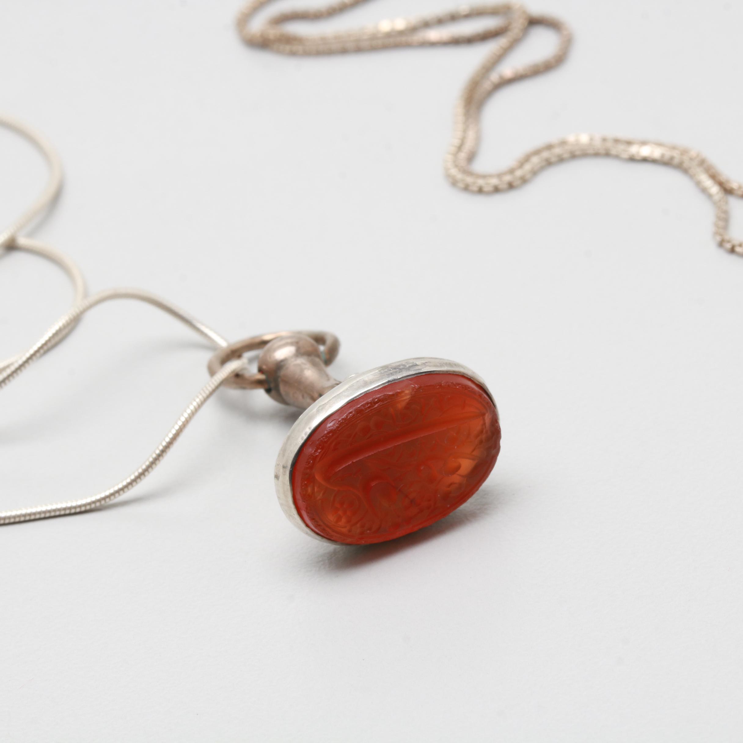 Sterling Silver Gemstone Pendant Necklaces Including Seal with Arabic Motif